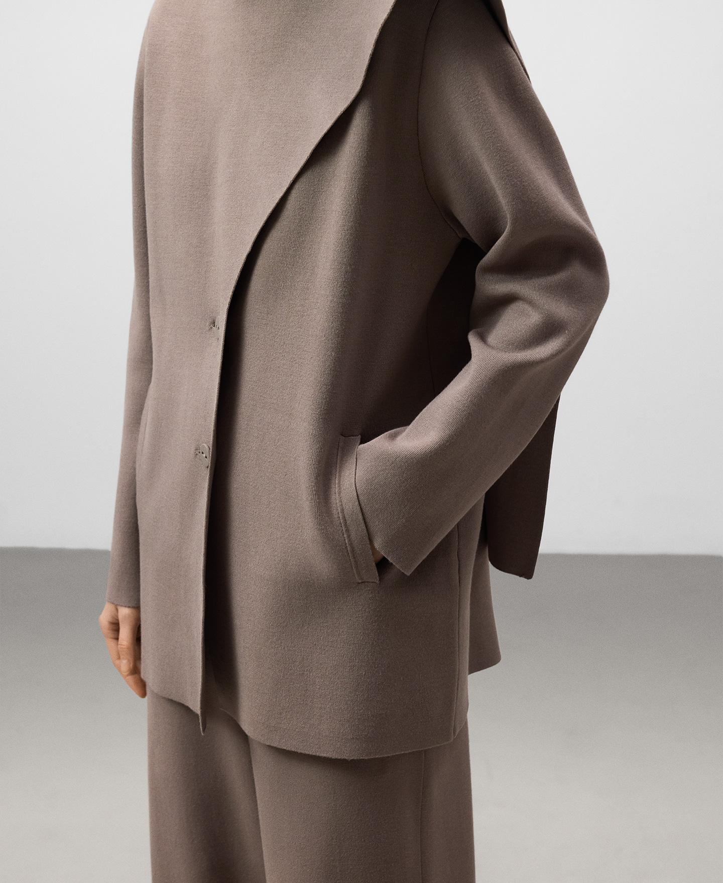 Casaco de Malha com Gola Cachecol Castanho-claro-4