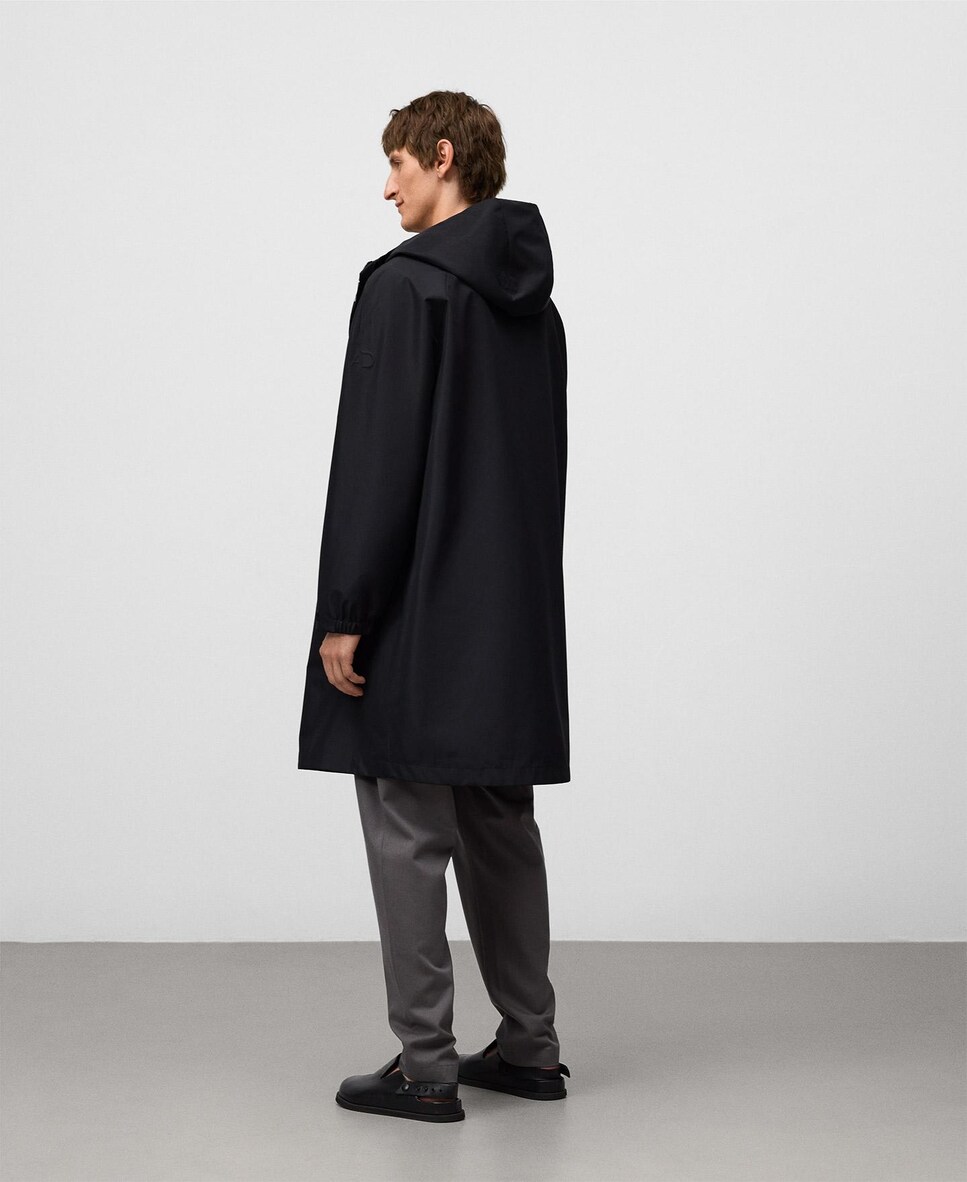 Parka Comprida com Capuz Ajustável Preto-3