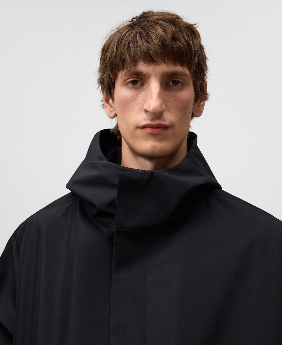 Parka Comprida com Capuz Ajustável Preto-4