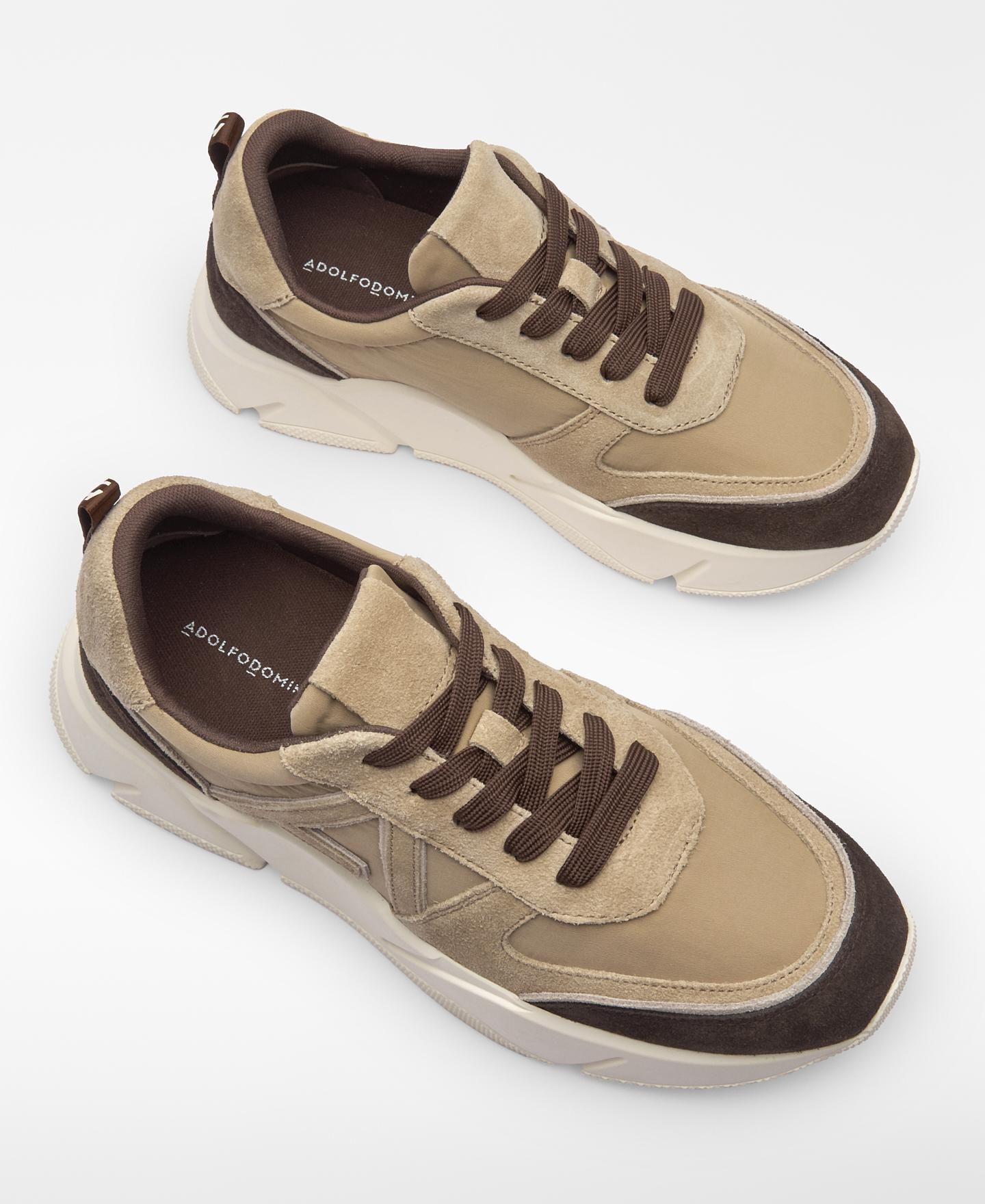 Sapatilhas Desportivas de Camurça e Nylon com Plataforma Bege / Castanho-2