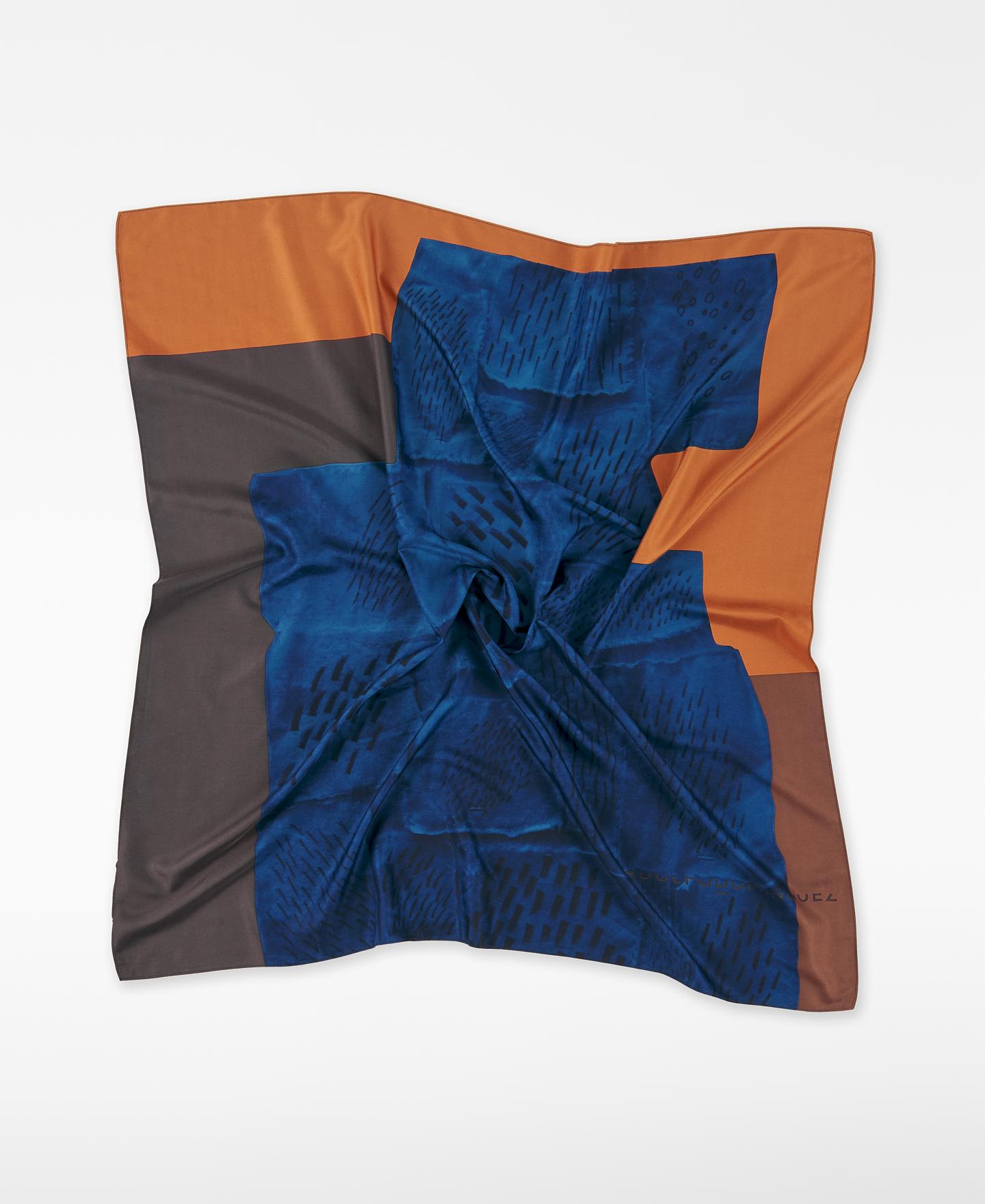 Écharpe Quadrada Estampada Azul-marinho / Laranja-2