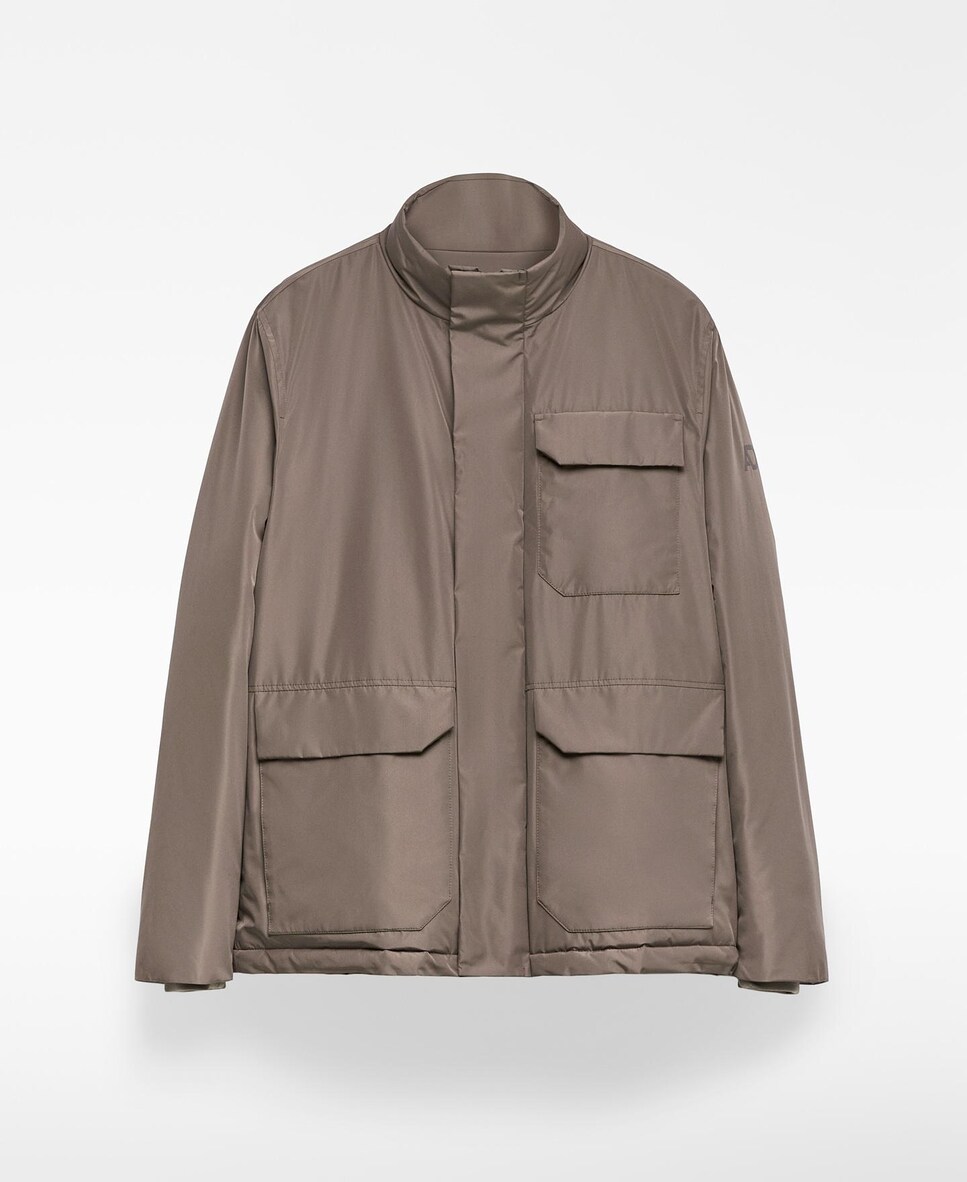 Casaco Acolchoado com Gola Tira Castanho-claro-5