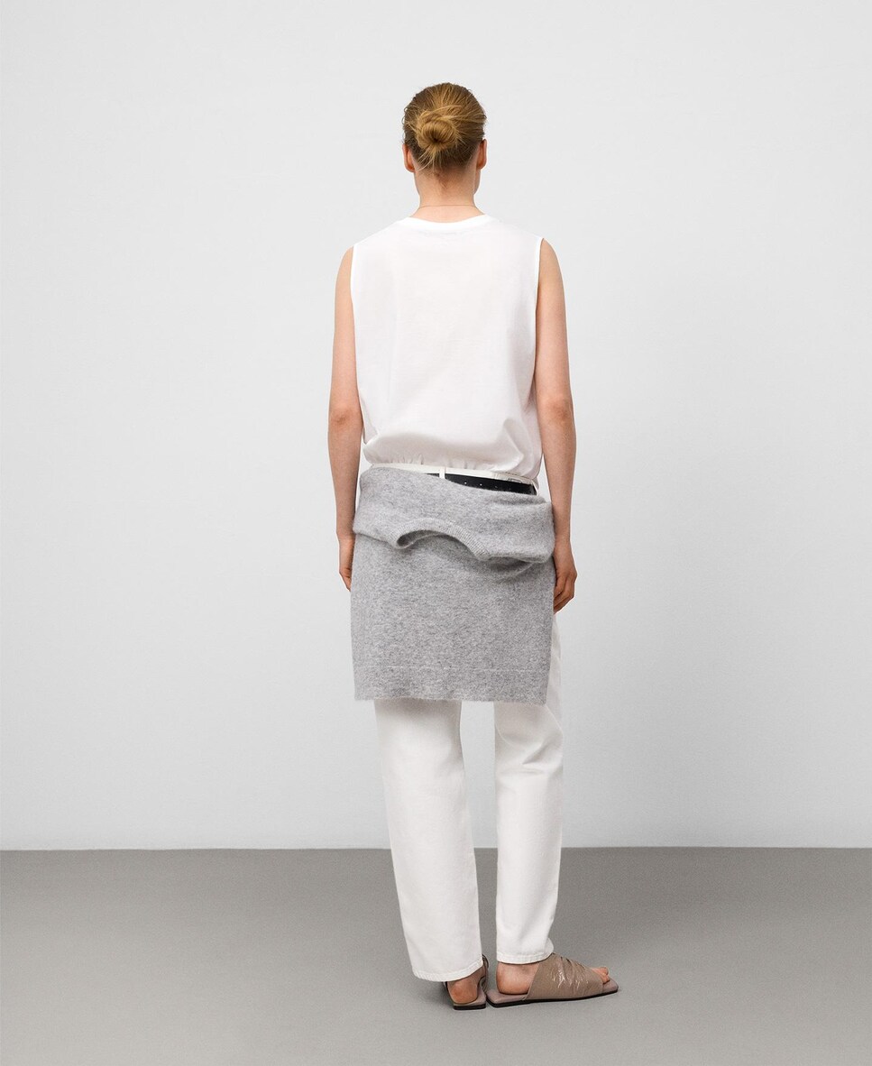 T-shirt com Corte a Direito de Algodão Branco-3