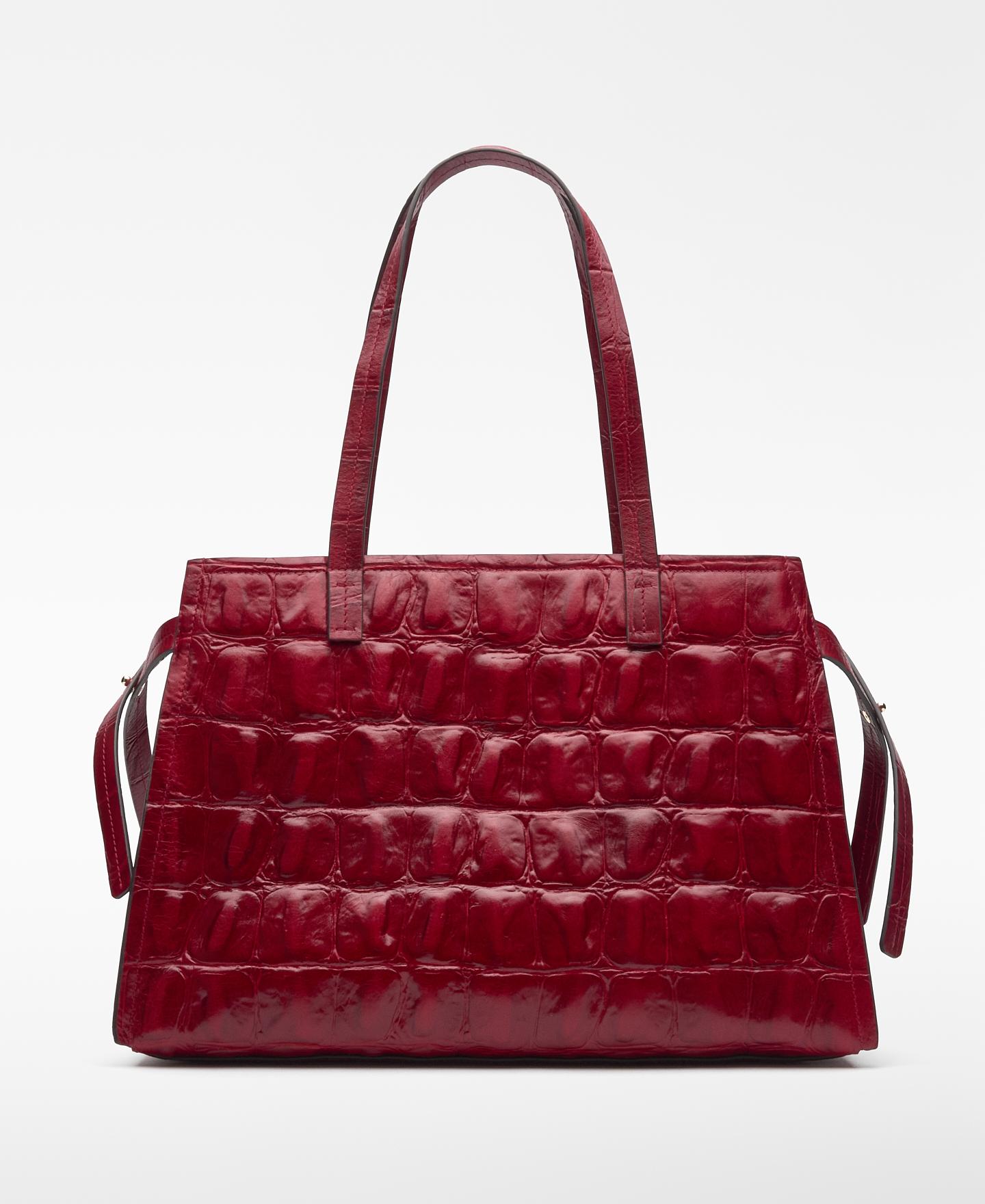 Mala de Ombro Tipo Citybag de Pele Mica Vermelho-2
