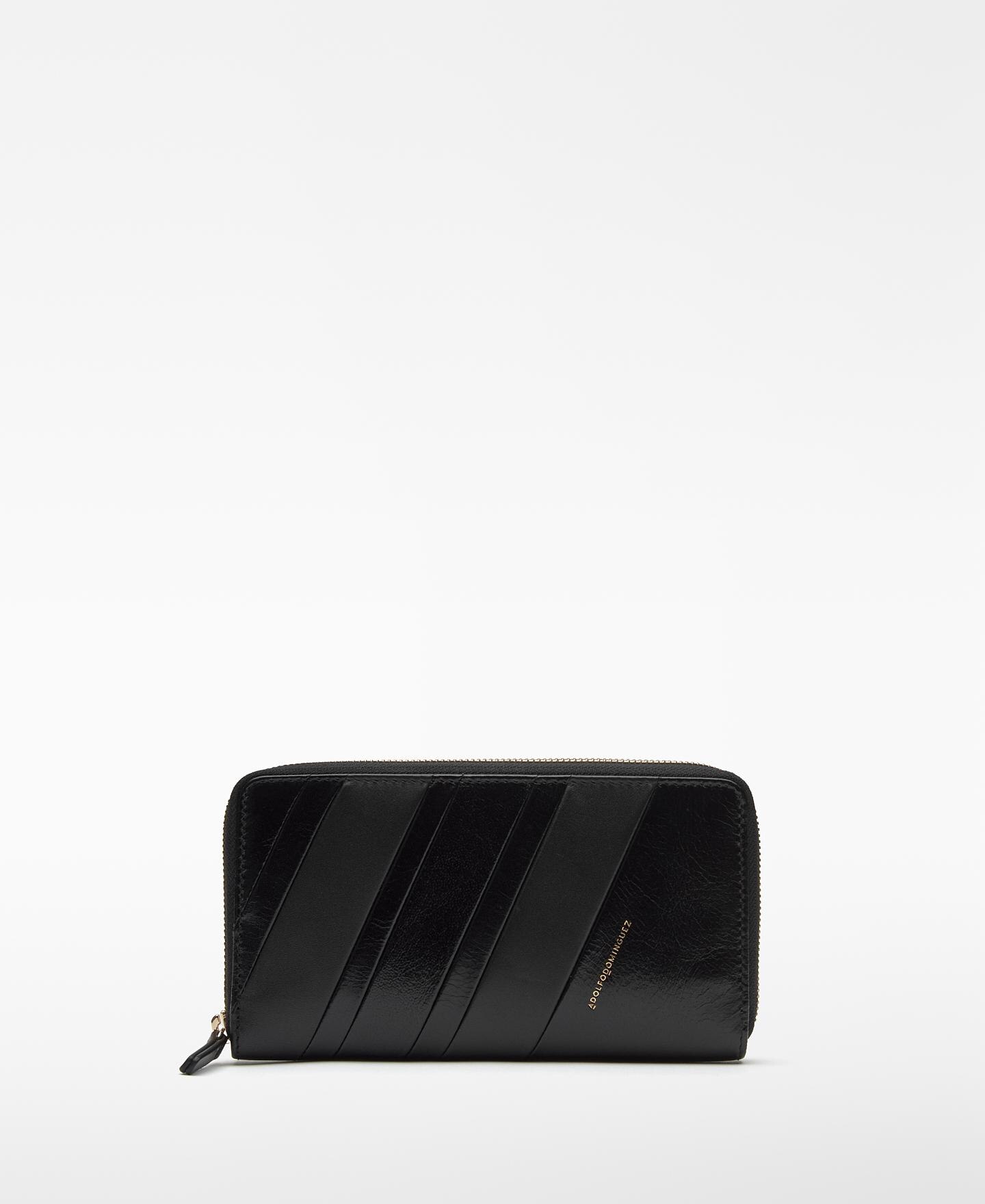 Carteira de Pele com Fecho Zip Preto-1