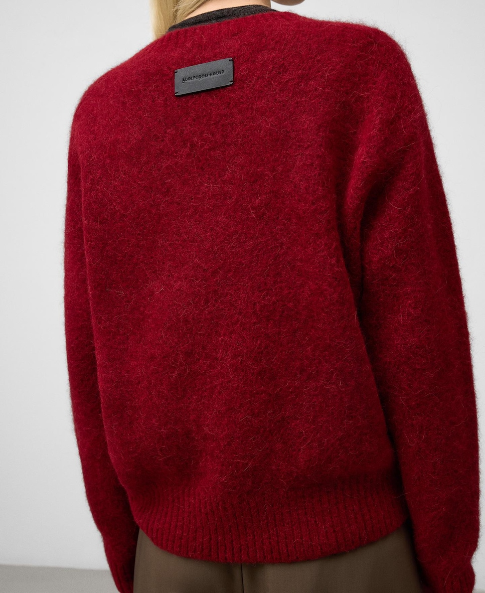 Camisola de Malha com Gola em V Vermelho-3