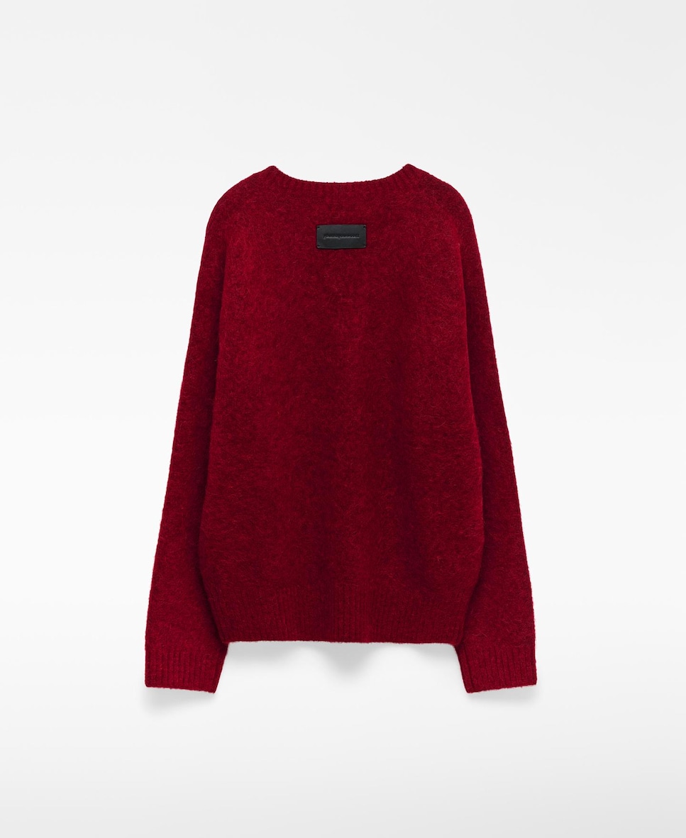 Camisola de Malha com Gola em V Vermelho-6