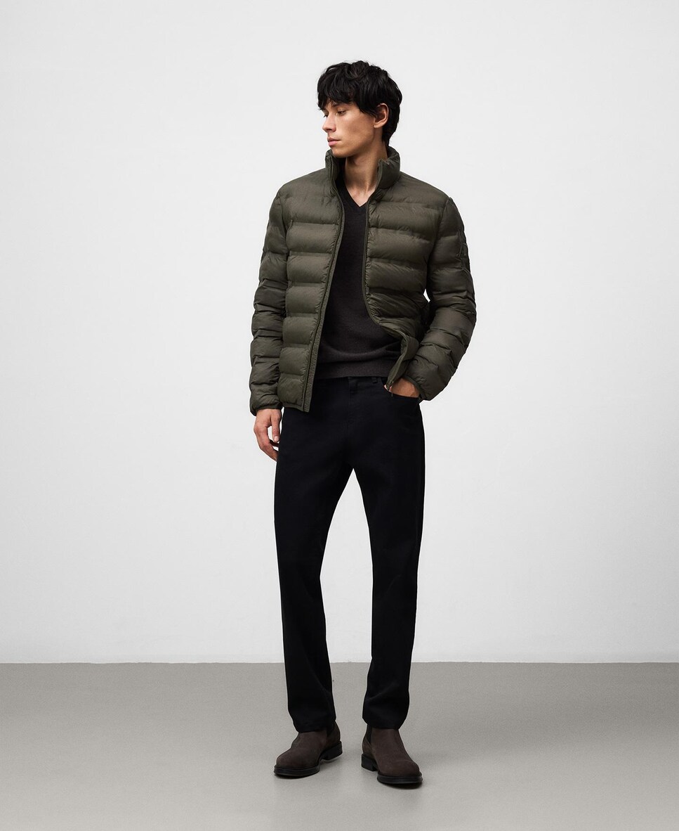 Plumífero de Gola Alta e Bolsos Laterais Verde-escuro-2