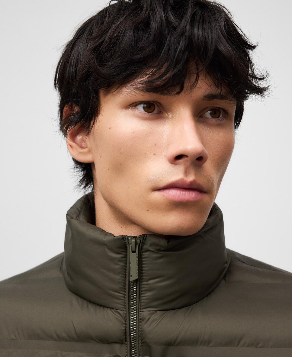 Plumífero de Gola Alta e Bolsos Laterais Verde-escuro-4