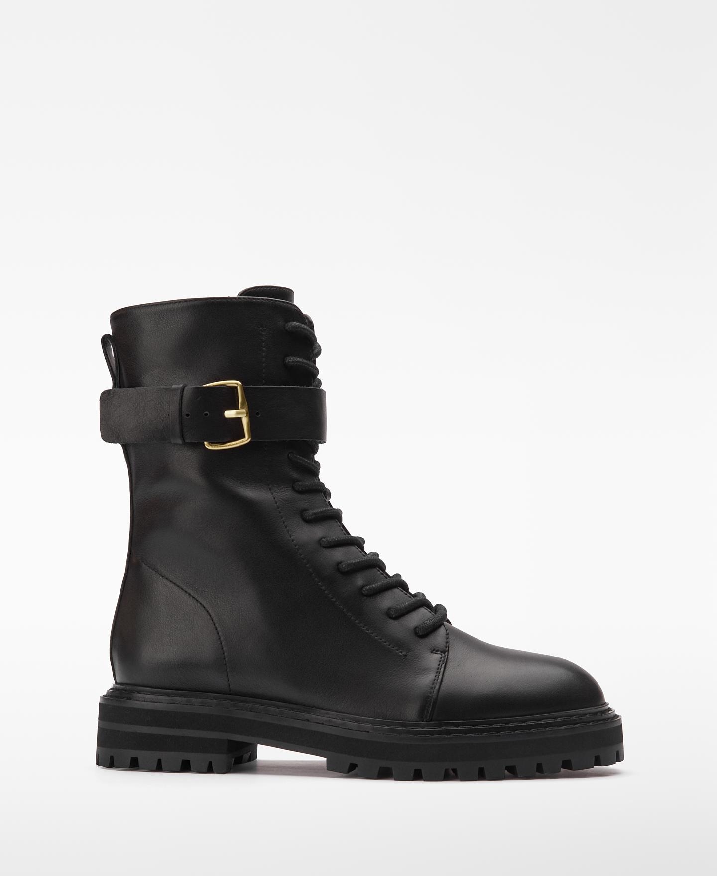Botins Militares em Pele com Fivela Preto-1