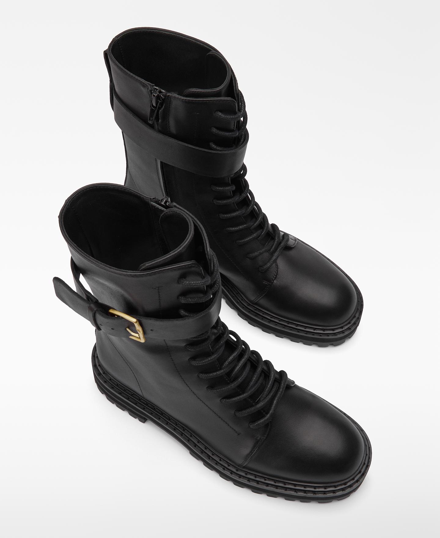 Botins Militares em Pele com Fivela Preto-2