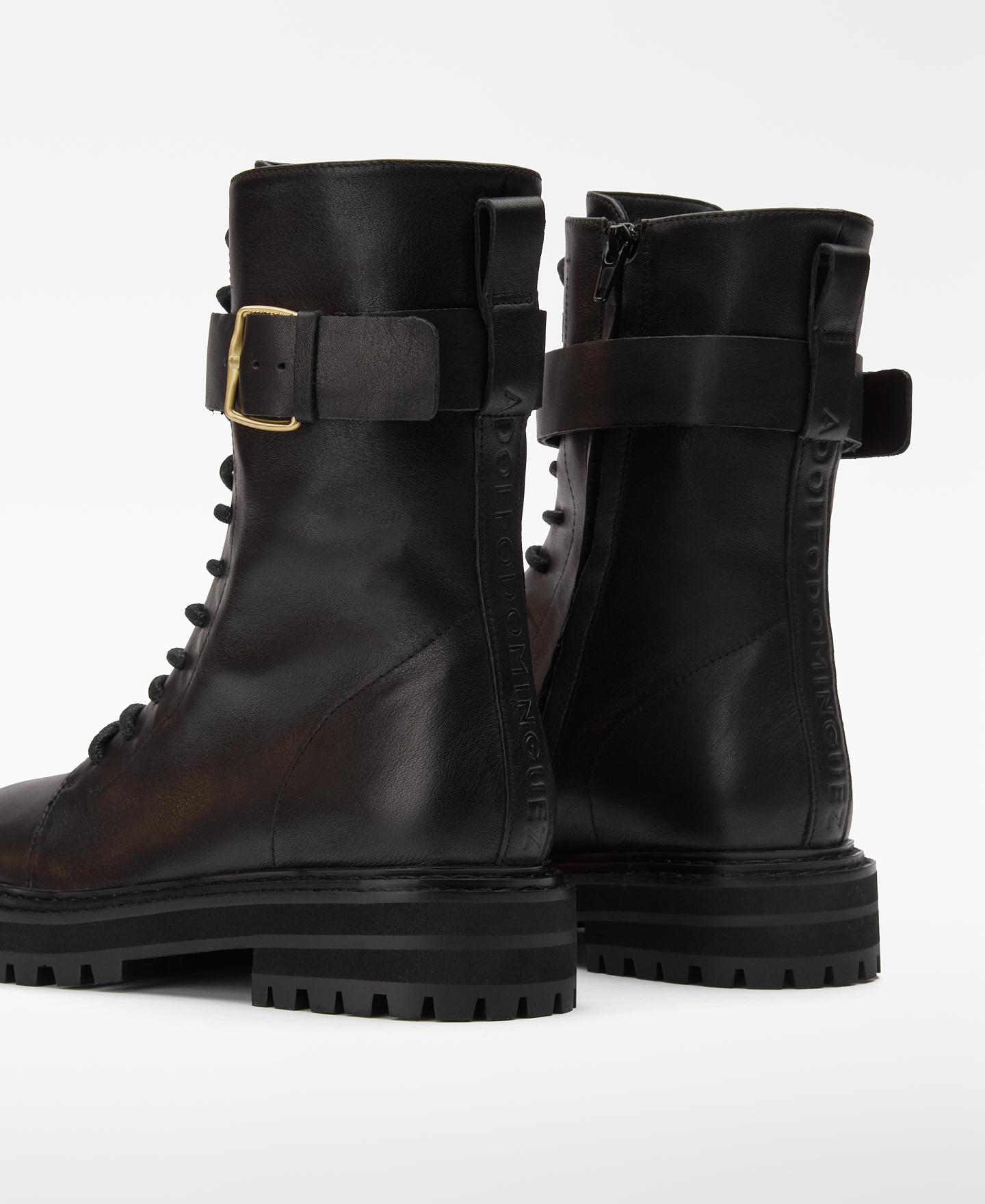 Botins Militares em Pele com Fivela Preto-3