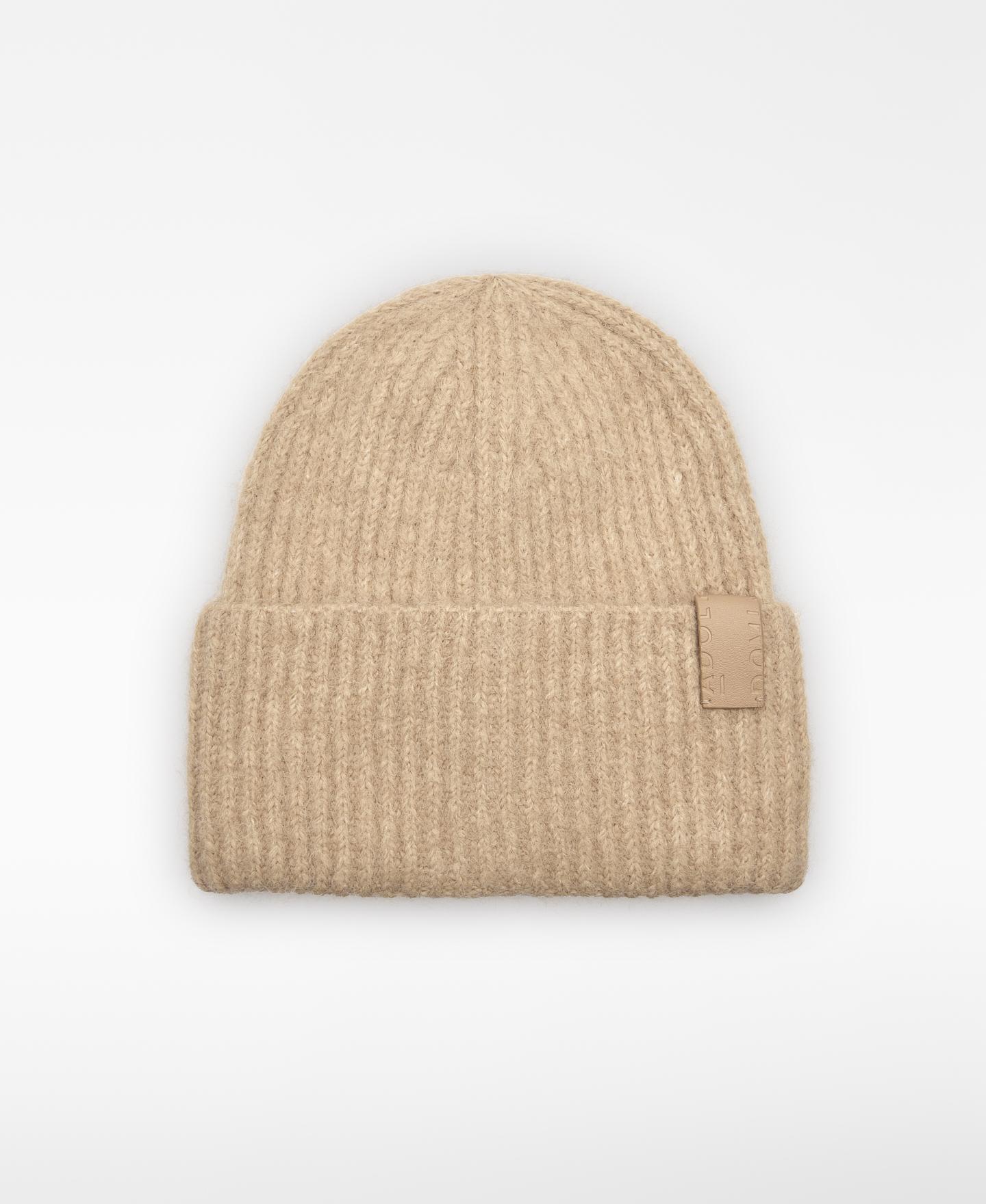 Chapéu Beanie em Malha Canelada Bege-1