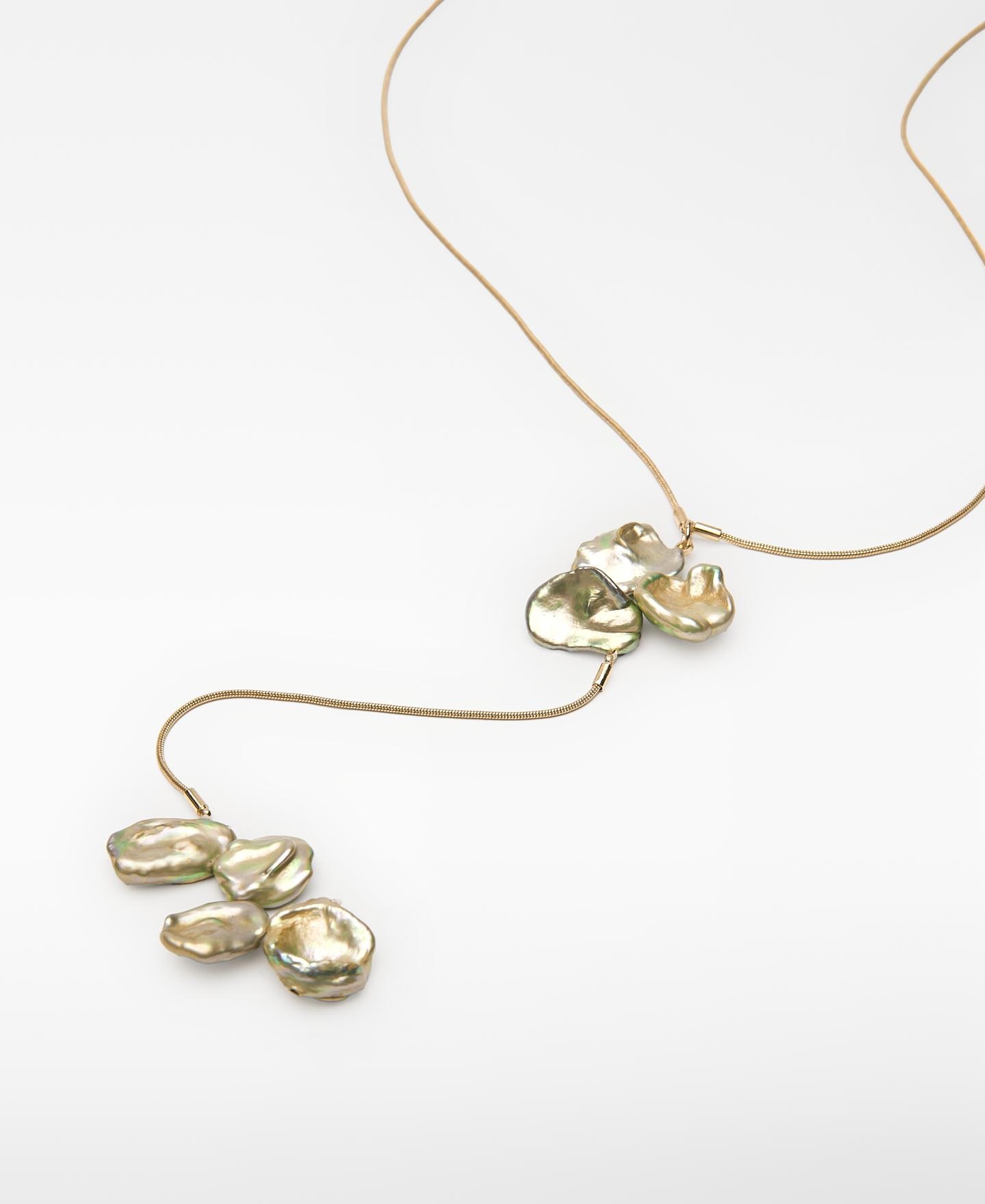 Colar de Pérolas Irregulares Dourado-2