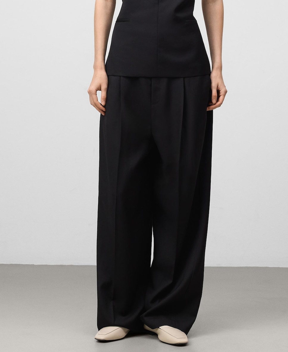 Calças Palazzo Tipo Alfaiate com Perna Larga Preto-1
