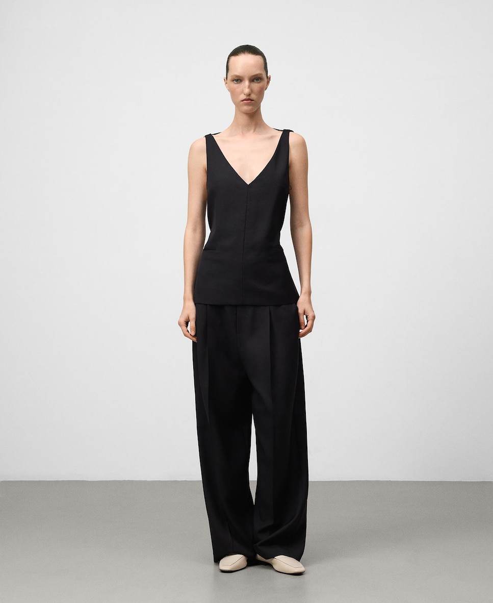 Calças Palazzo Tipo Alfaiate com Perna Larga Preto-2