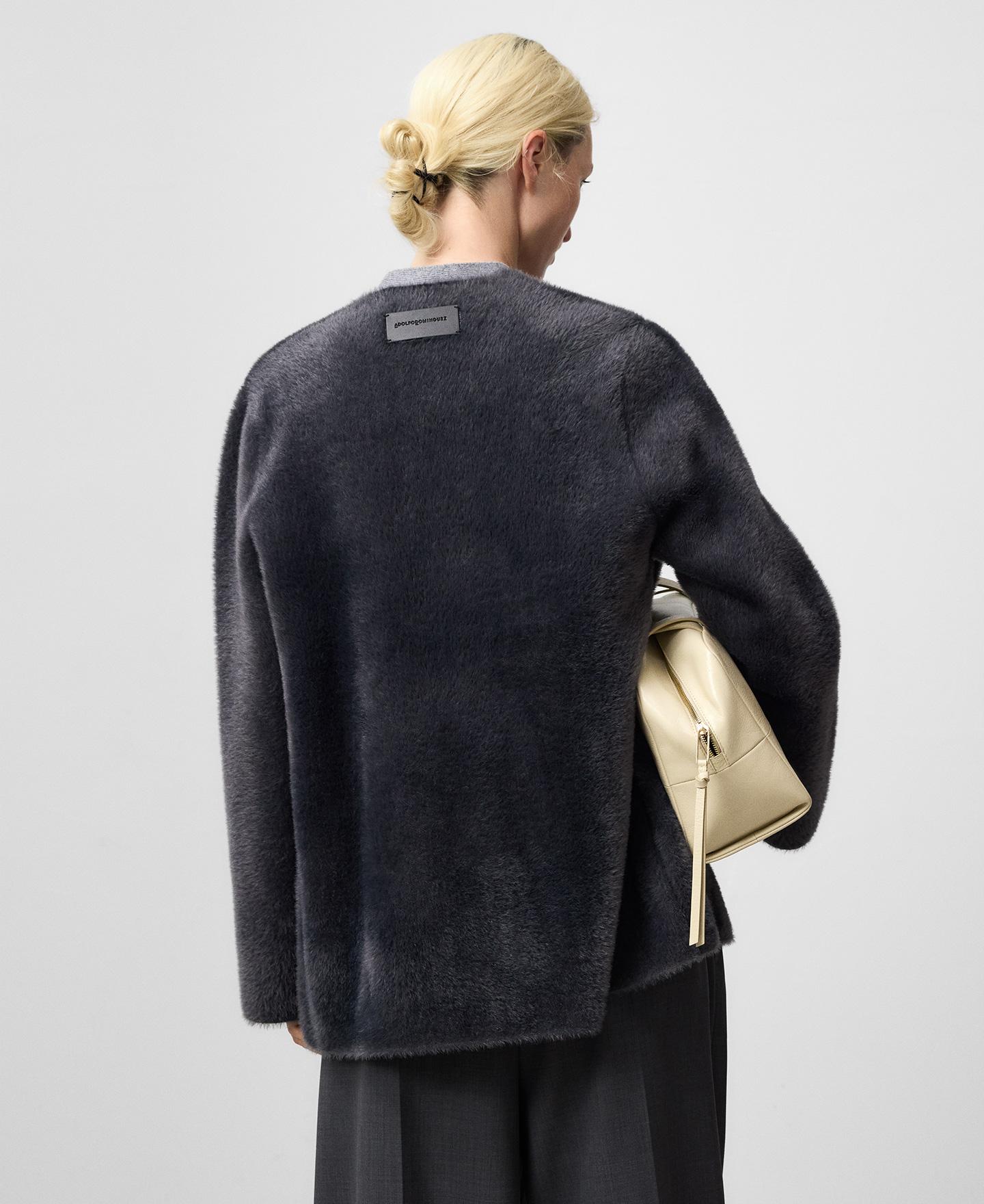 Cárdigan de Malha com Efeito Pelo Cinzento-3