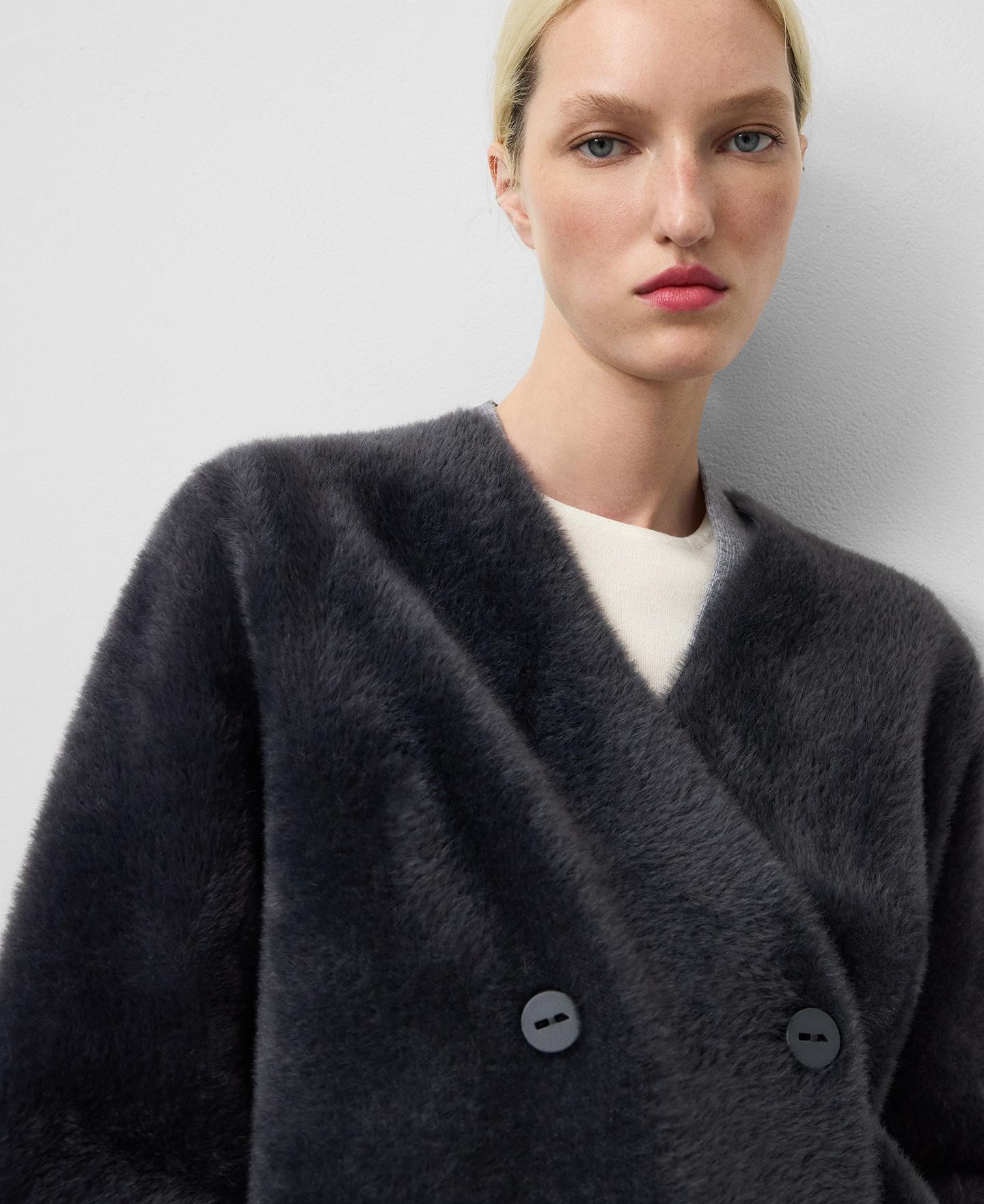 Cárdigan de Malha com Efeito Pelo Cinzento-4