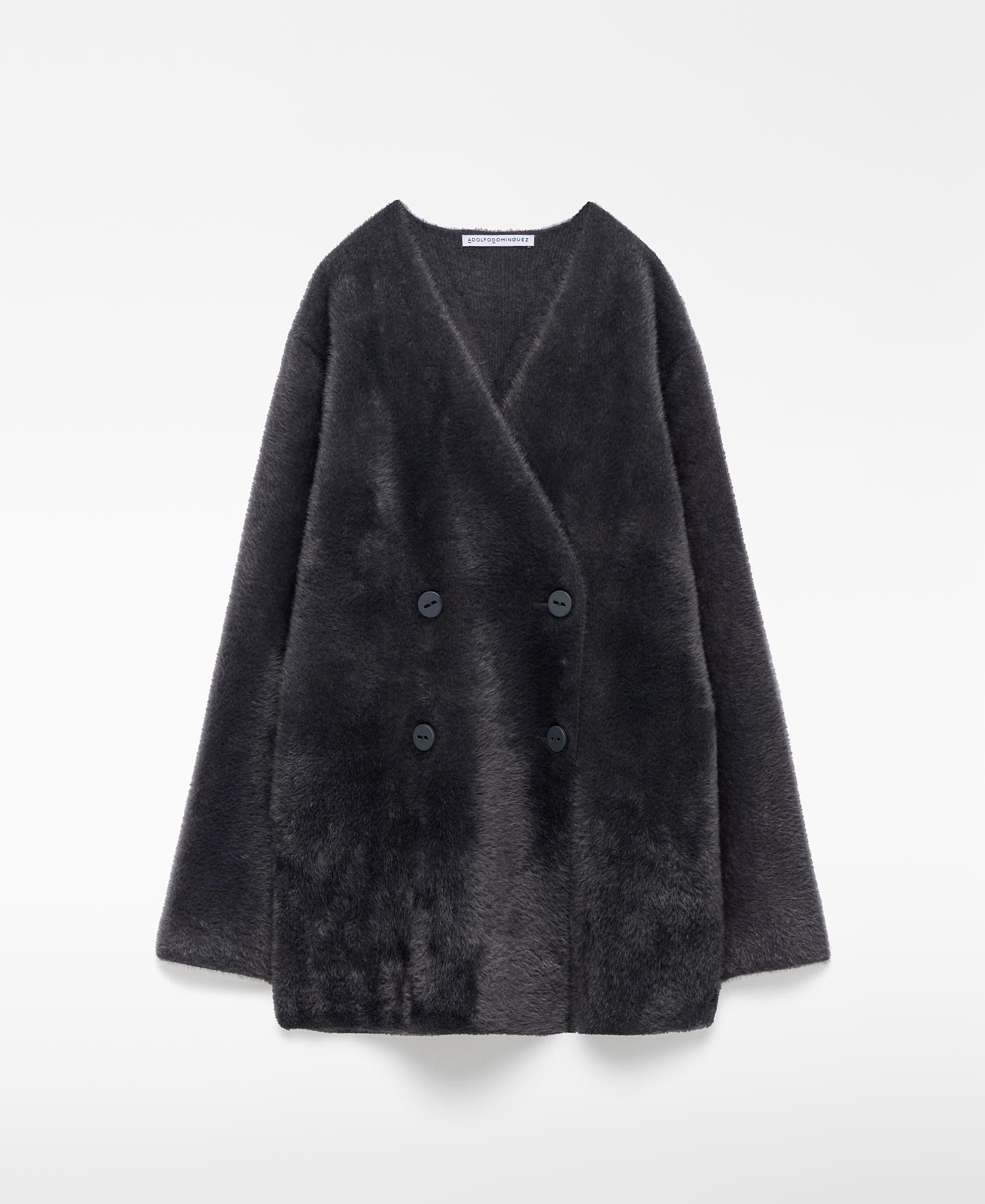 Cárdigan de Malha com Efeito Pelo Cinzento-5