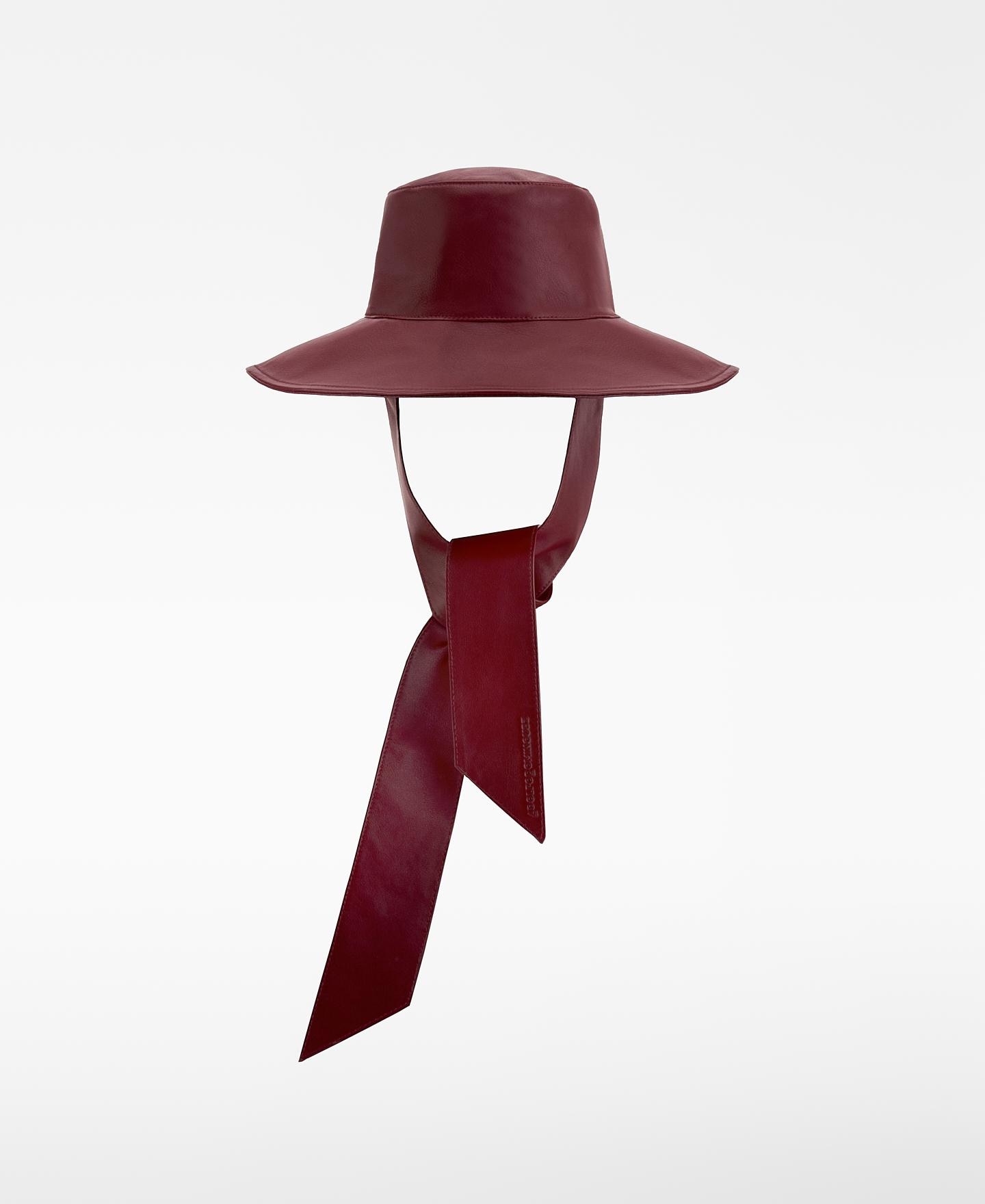 Chapéu Tipo Bucket de Pele Bordeaux-1