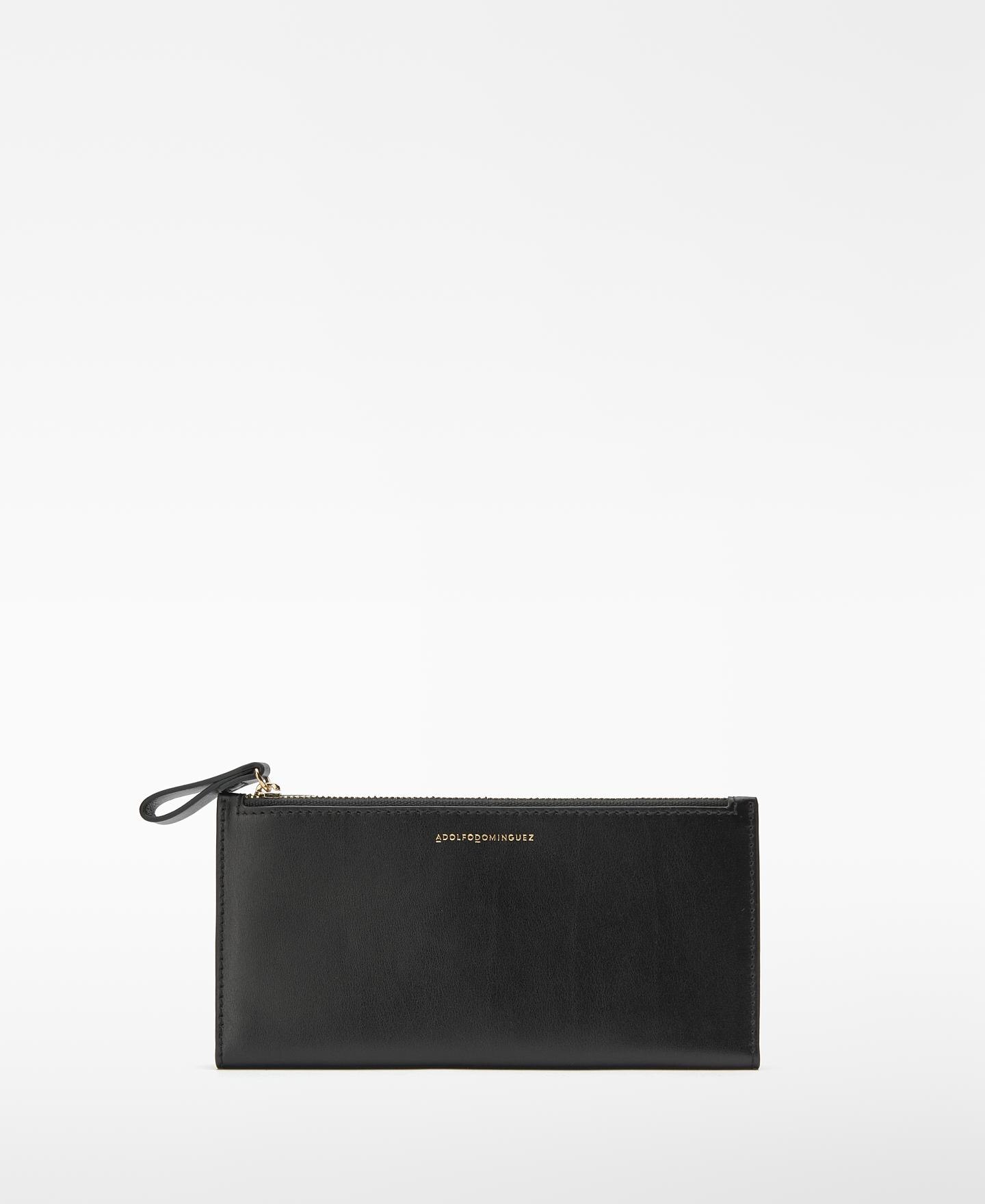 Carteira de Pele com Fecho Zip Preto-1