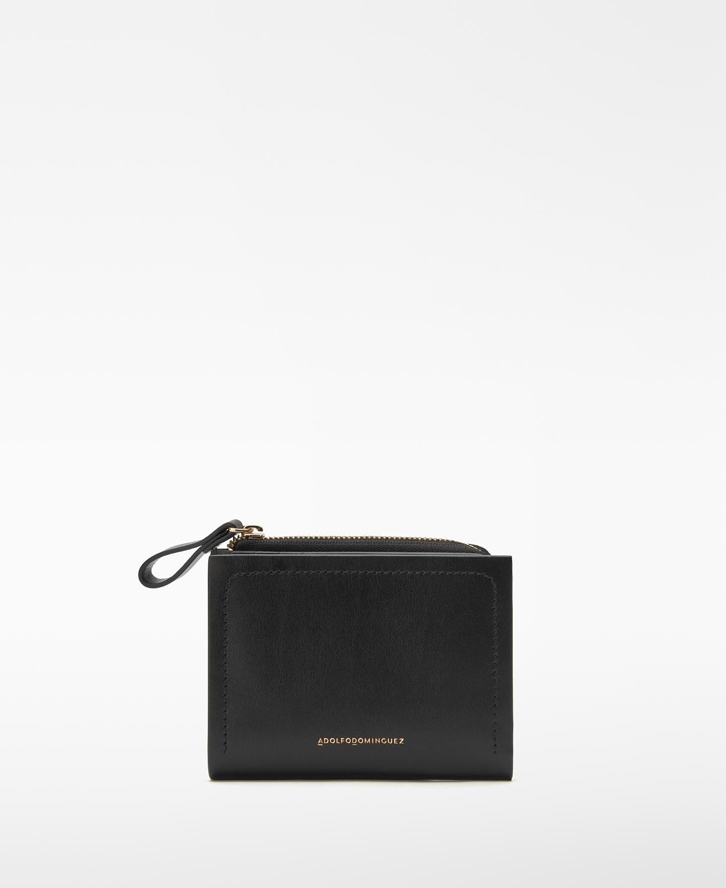 Carteira de Pele com Fecho Zip Preto-1