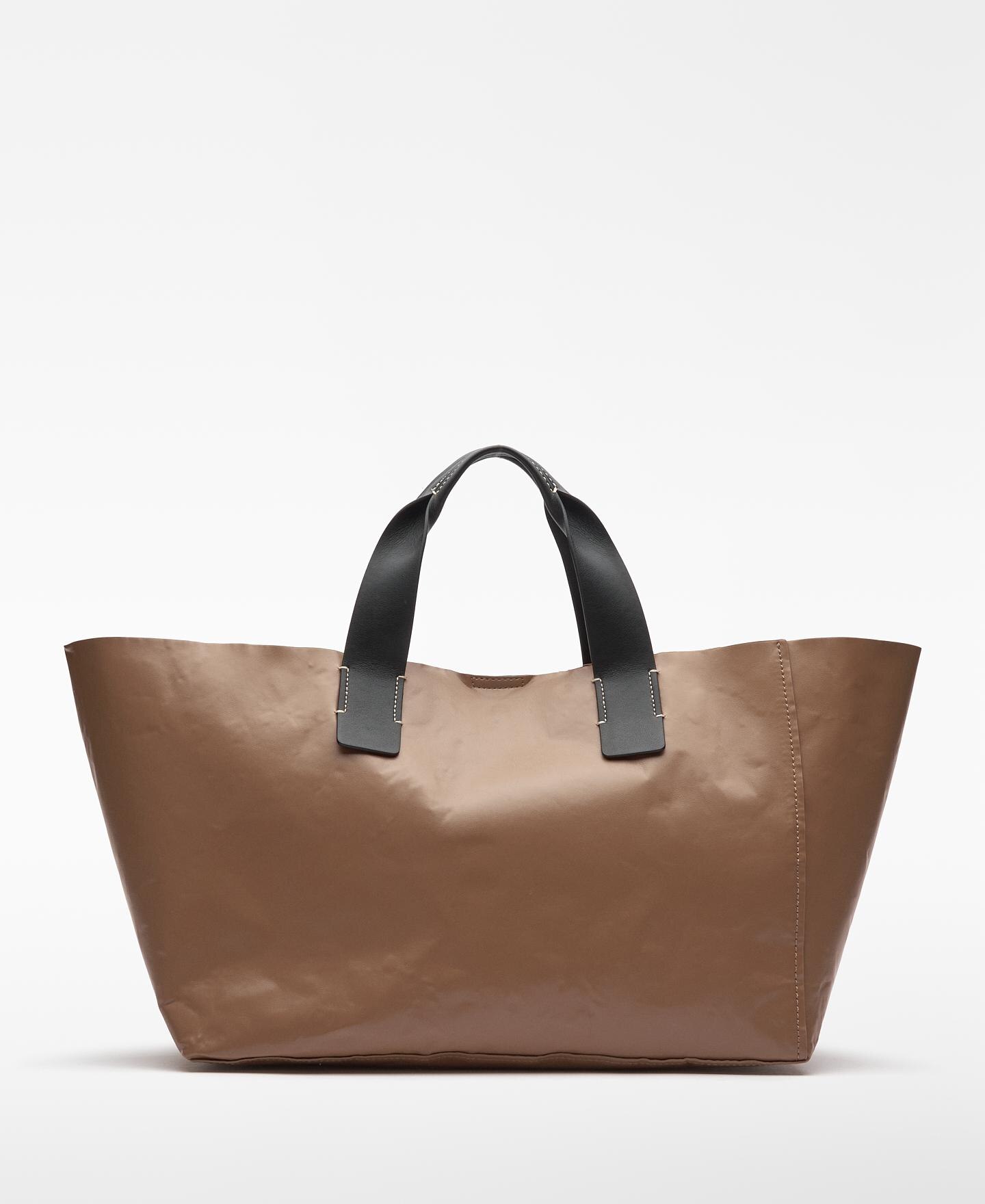 Mala de Mão Maxi Shopper Mica com Estrutura de Metal Camel-2