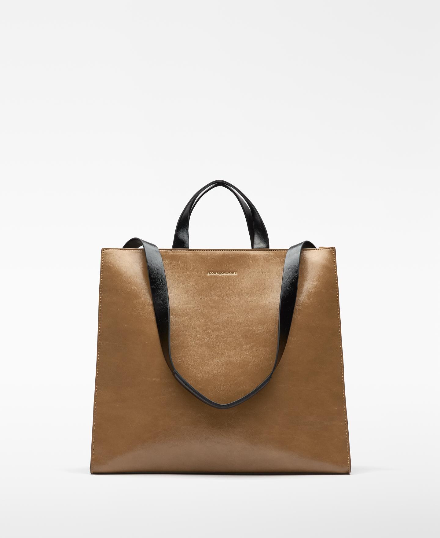Mala Shopper Grande em Pele Não Pele Camel-1