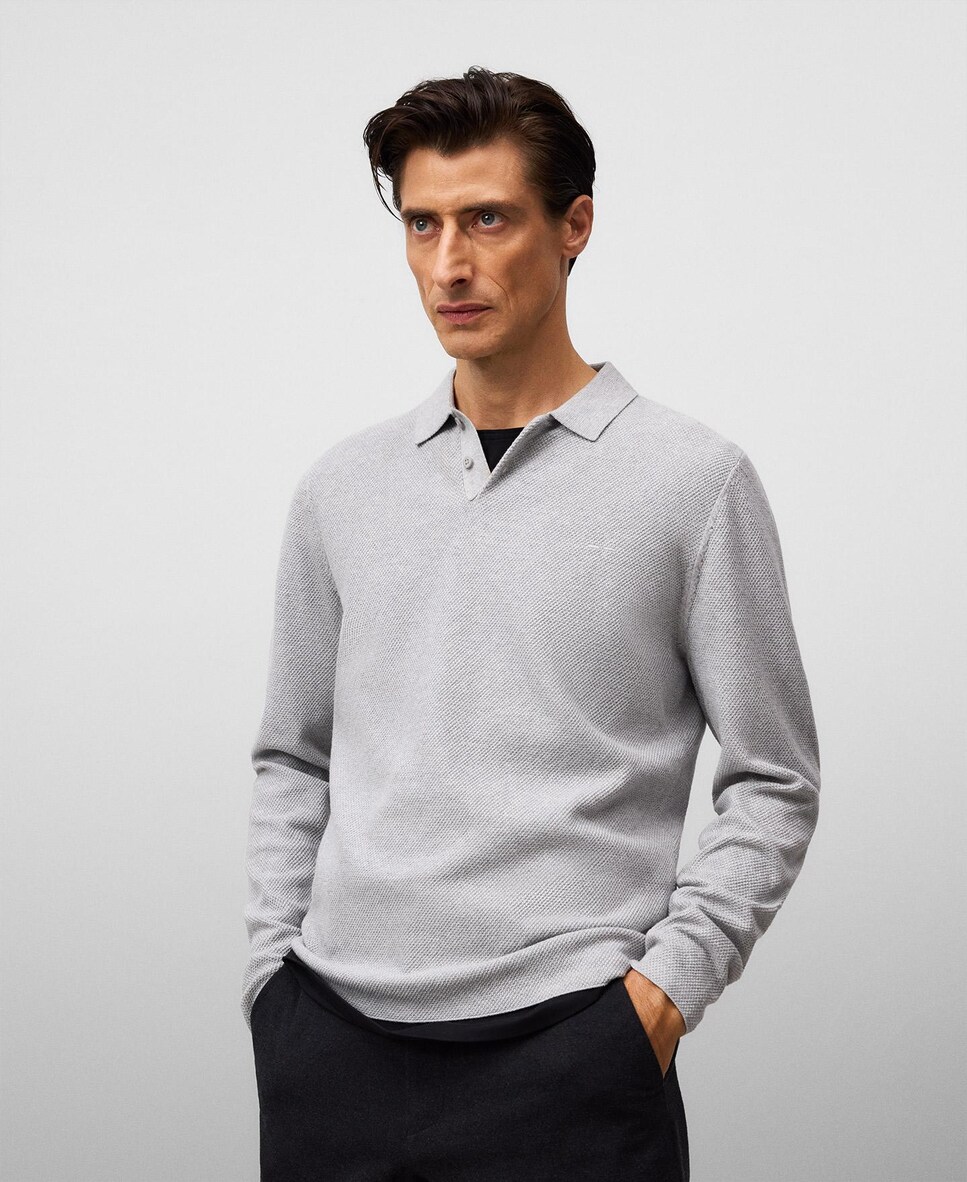 Polo de Manga Comprida em Malha Estrutura Cinzento-claro-1