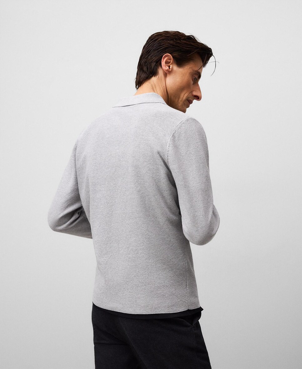 Polo de Manga Comprida em Malha Estrutura Cinzento-claro-3
