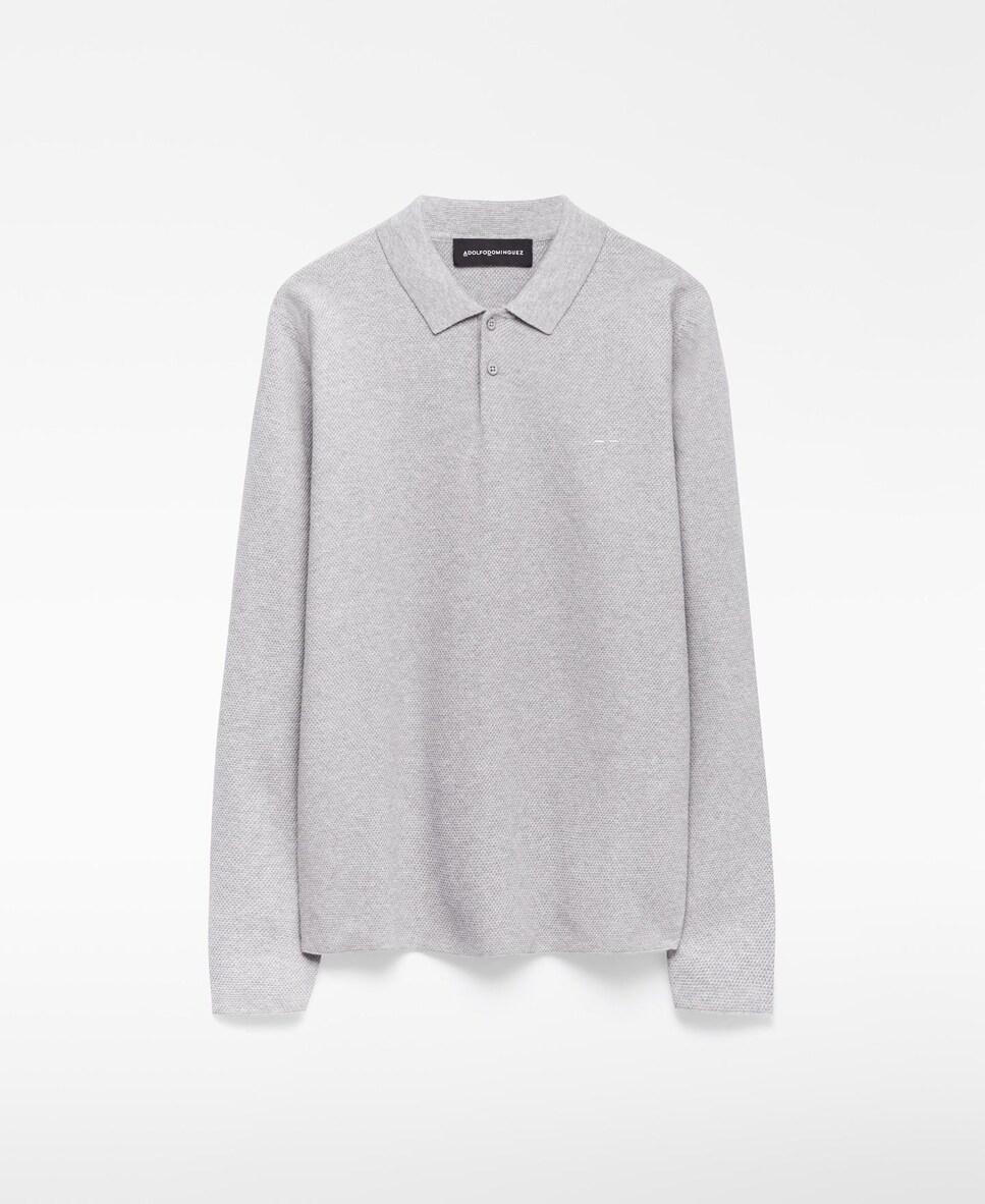 Polo de Manga Comprida em Malha Estrutura Cinzento-claro-5