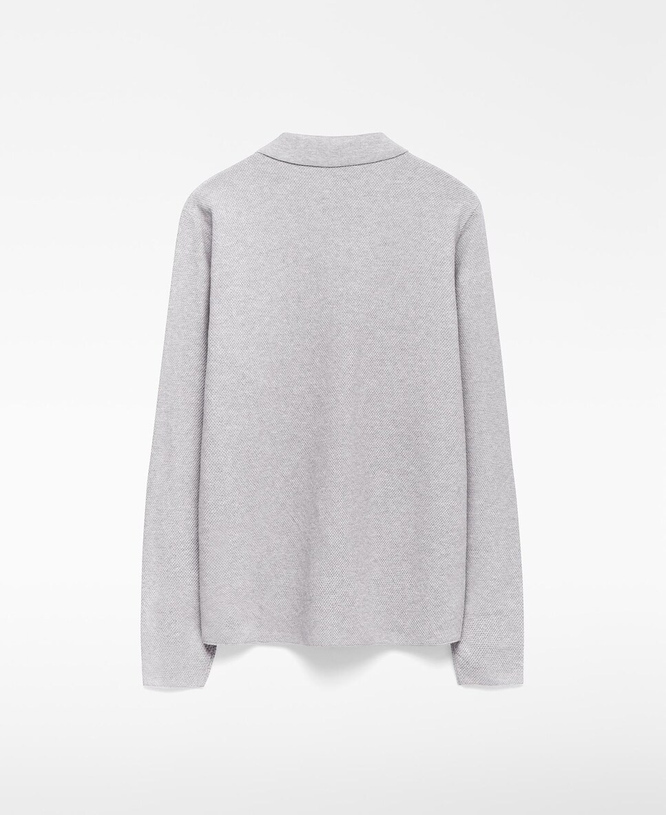 Polo de Manga Comprida em Malha Estrutura Cinzento-claro-6