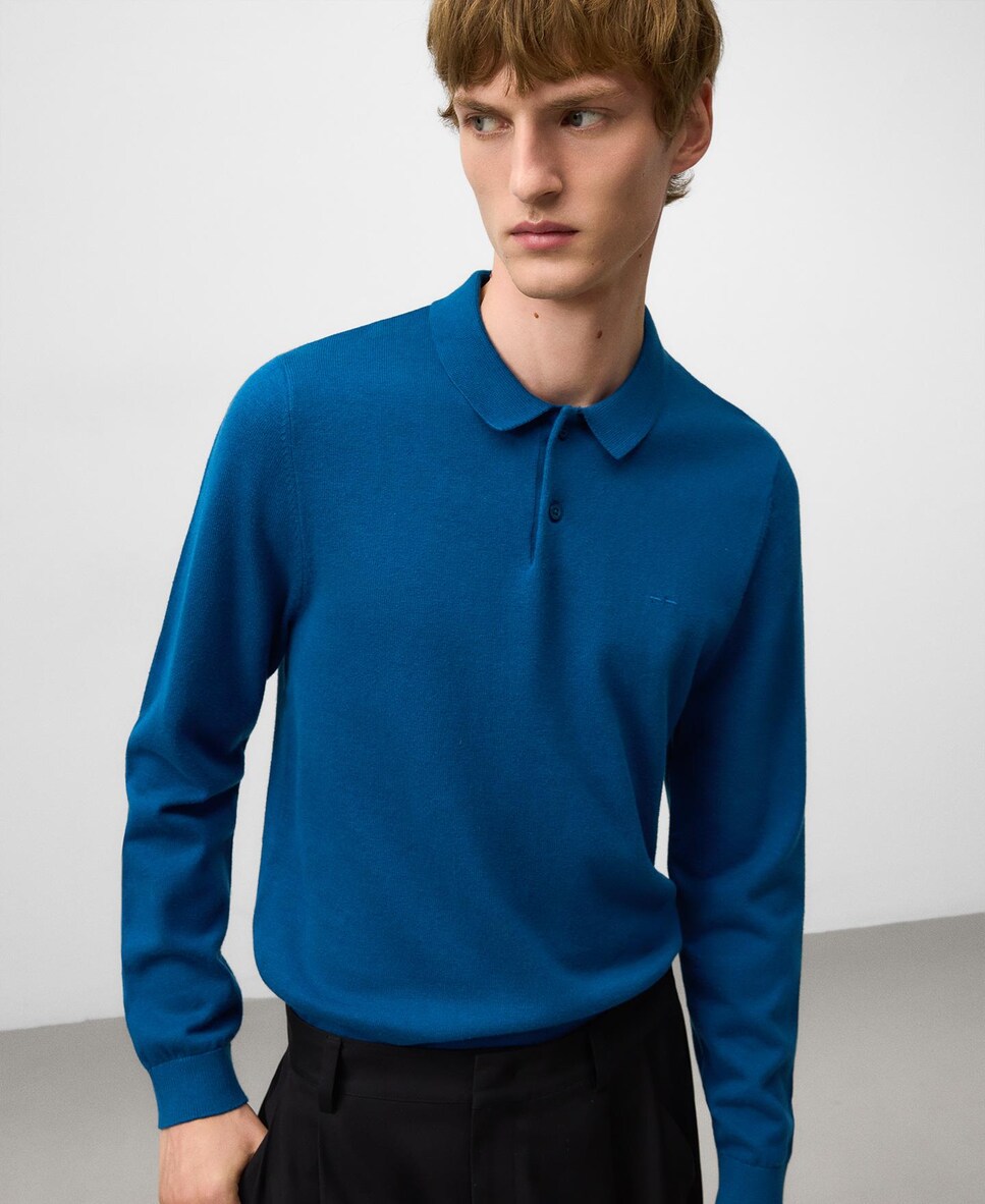 Polo de Manga Comprida Regular Fit Azul-cobalto-1