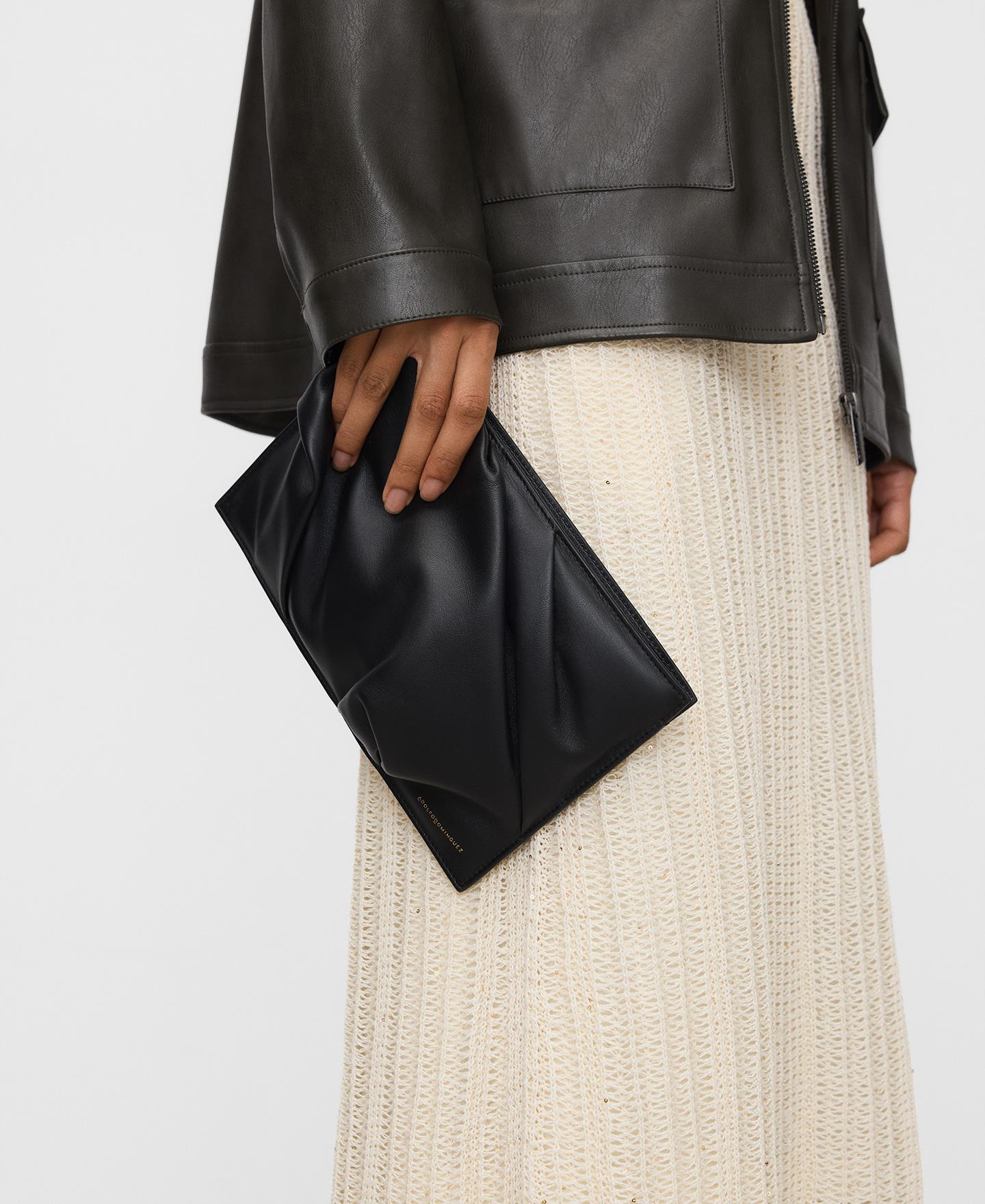 Mala de Festa Clutch Acolchoada de Pele Suave Preto-5