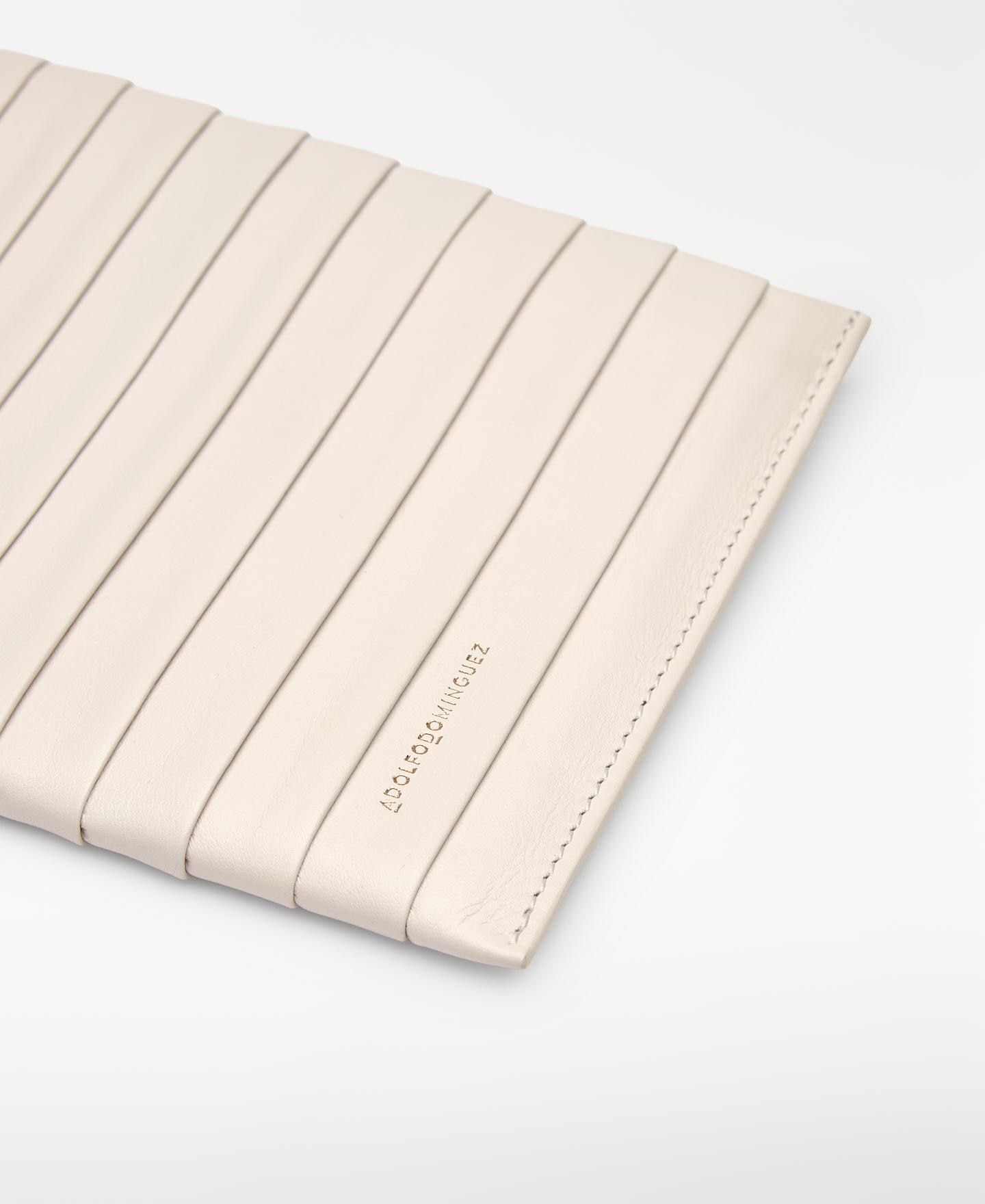 Mala de Mão Clutch Retangular de Pele Plissada Branco-marfim-2