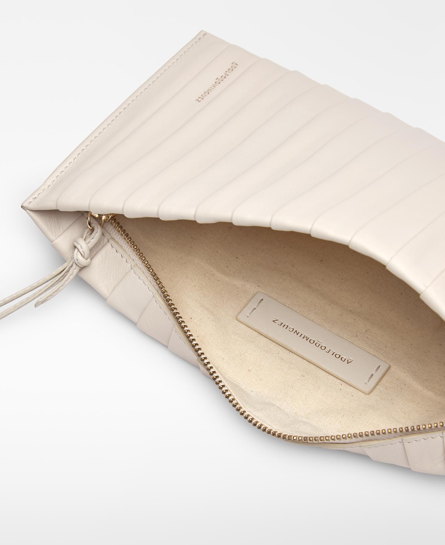 Mala de Mão Clutch Retangular de Pele Plissada Branco-marfim-3