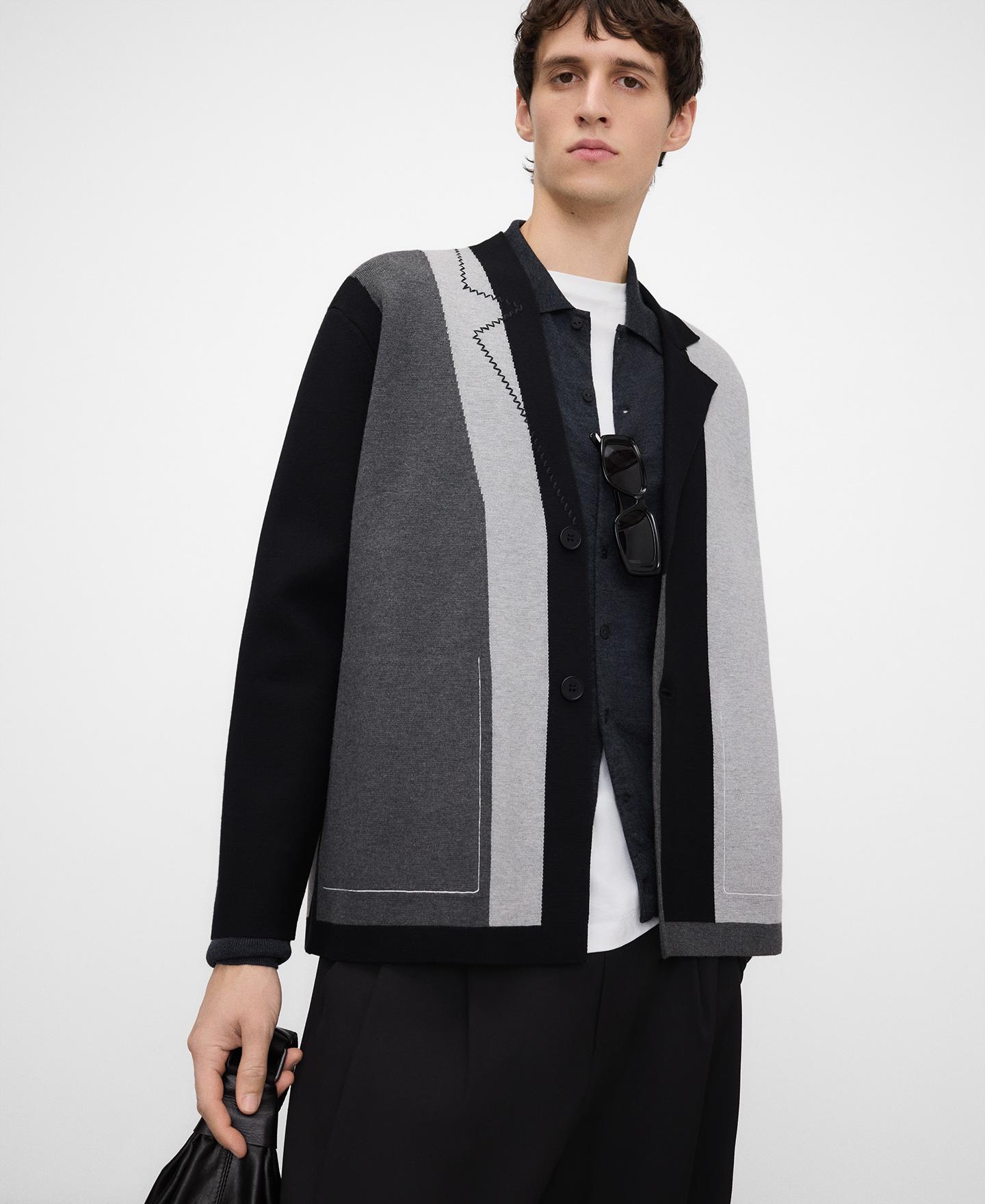 Blazer Assimétrico de Malha Intarsia Preto / Cinzento-1