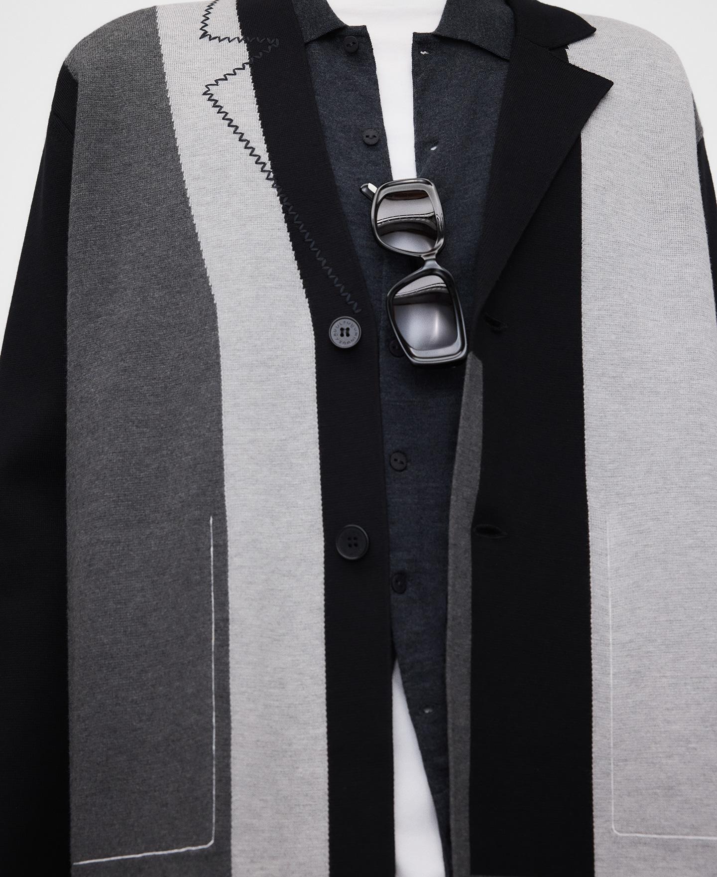 Blazer Assimétrico de Malha Intarsia Preto / Cinzento-4