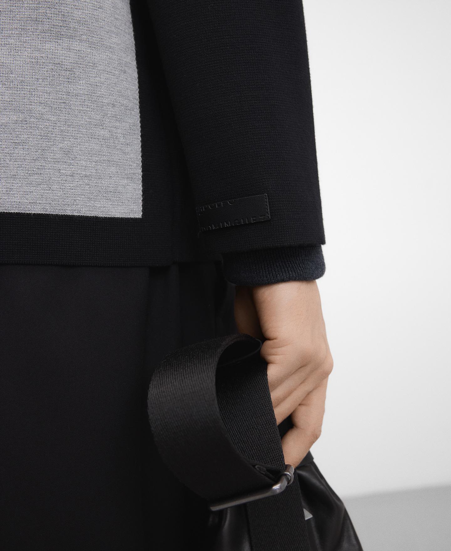 Blazer Assimétrico de Malha Intarsia Preto / Cinzento-5