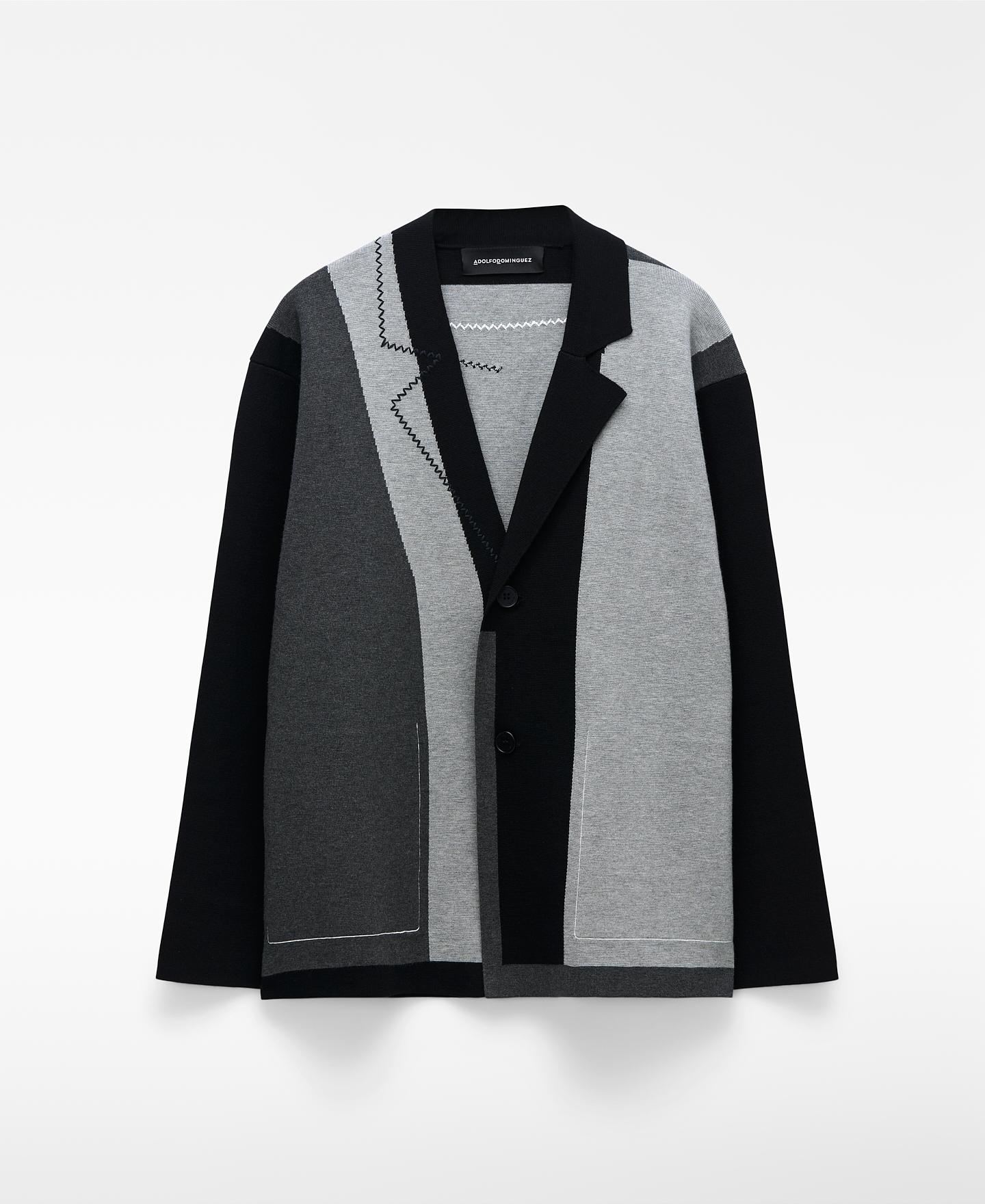 Blazer Assimétrico de Malha Intarsia Preto / Cinzento-7