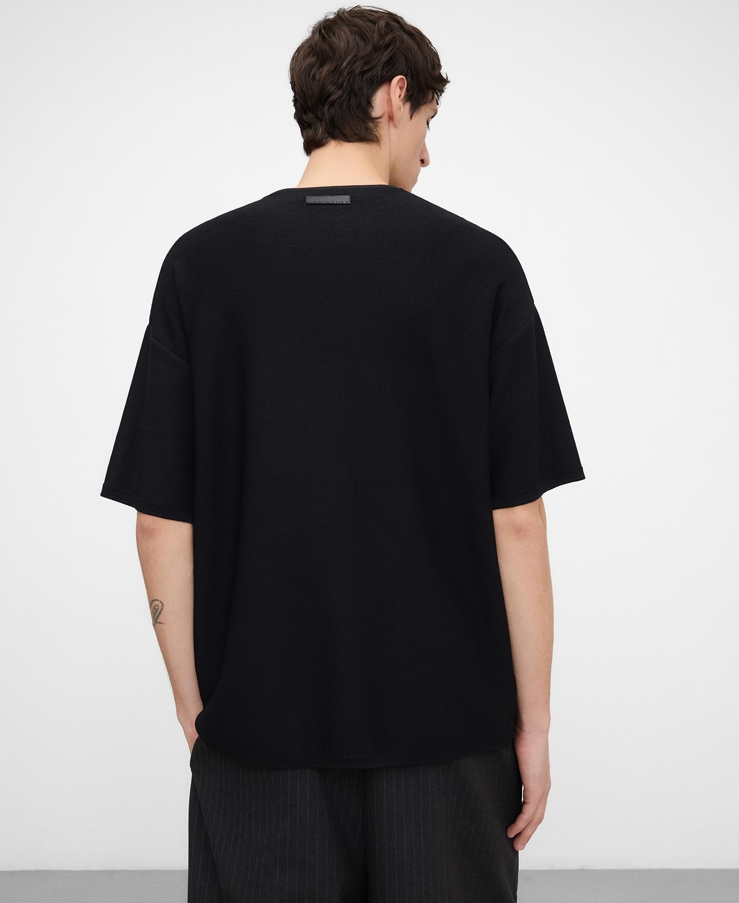 Camisola de Manga Curta com Aplique de Ráfia Preto-3