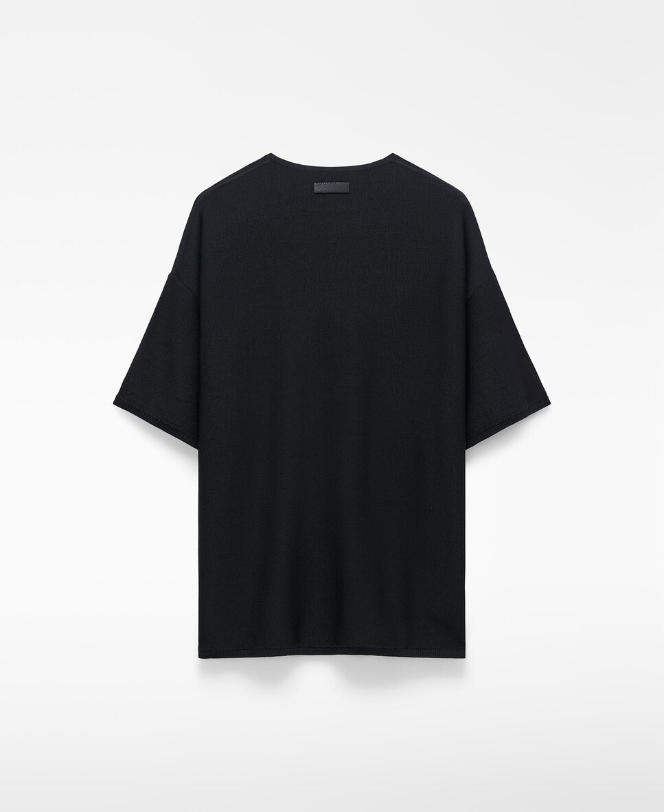 Camisola de Manga Curta com Aplique de Ráfia Preto-6