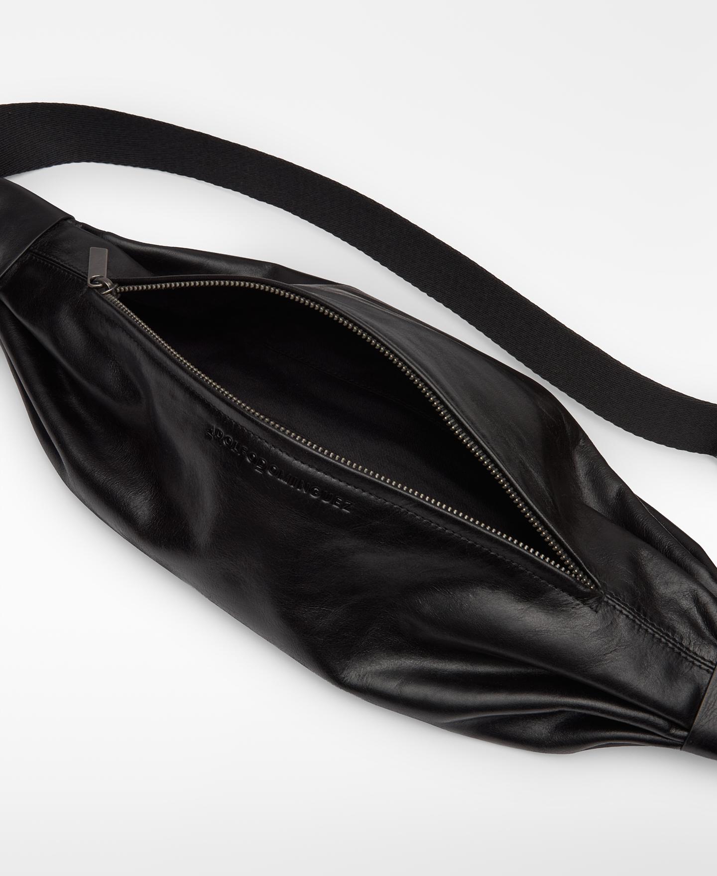 Bolsa de Cintura de Pele com Pregas Preto-4