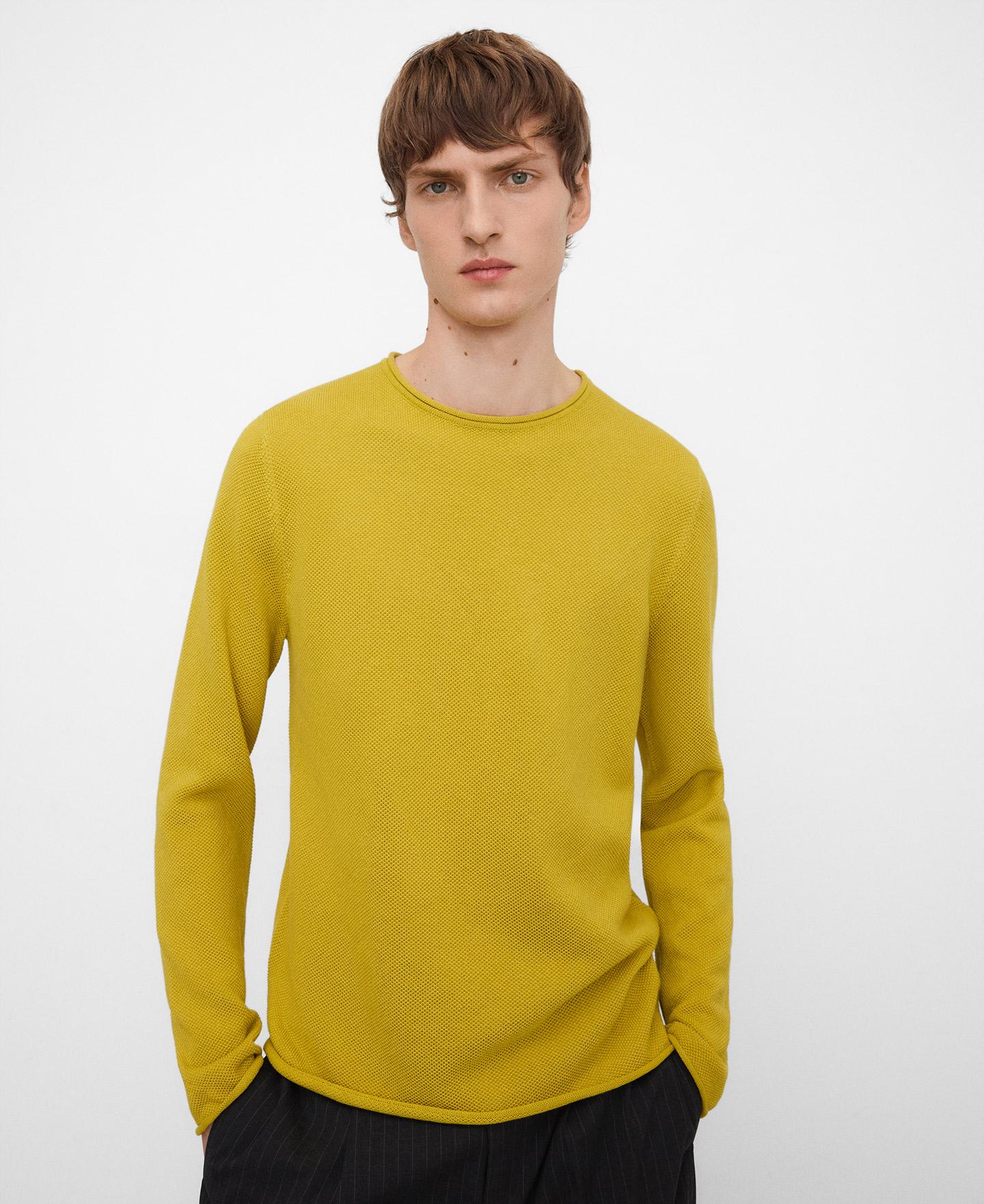 Imagem 0 de T-shirt de Manga Comprida em Malha Estruturada com Gola Redonda