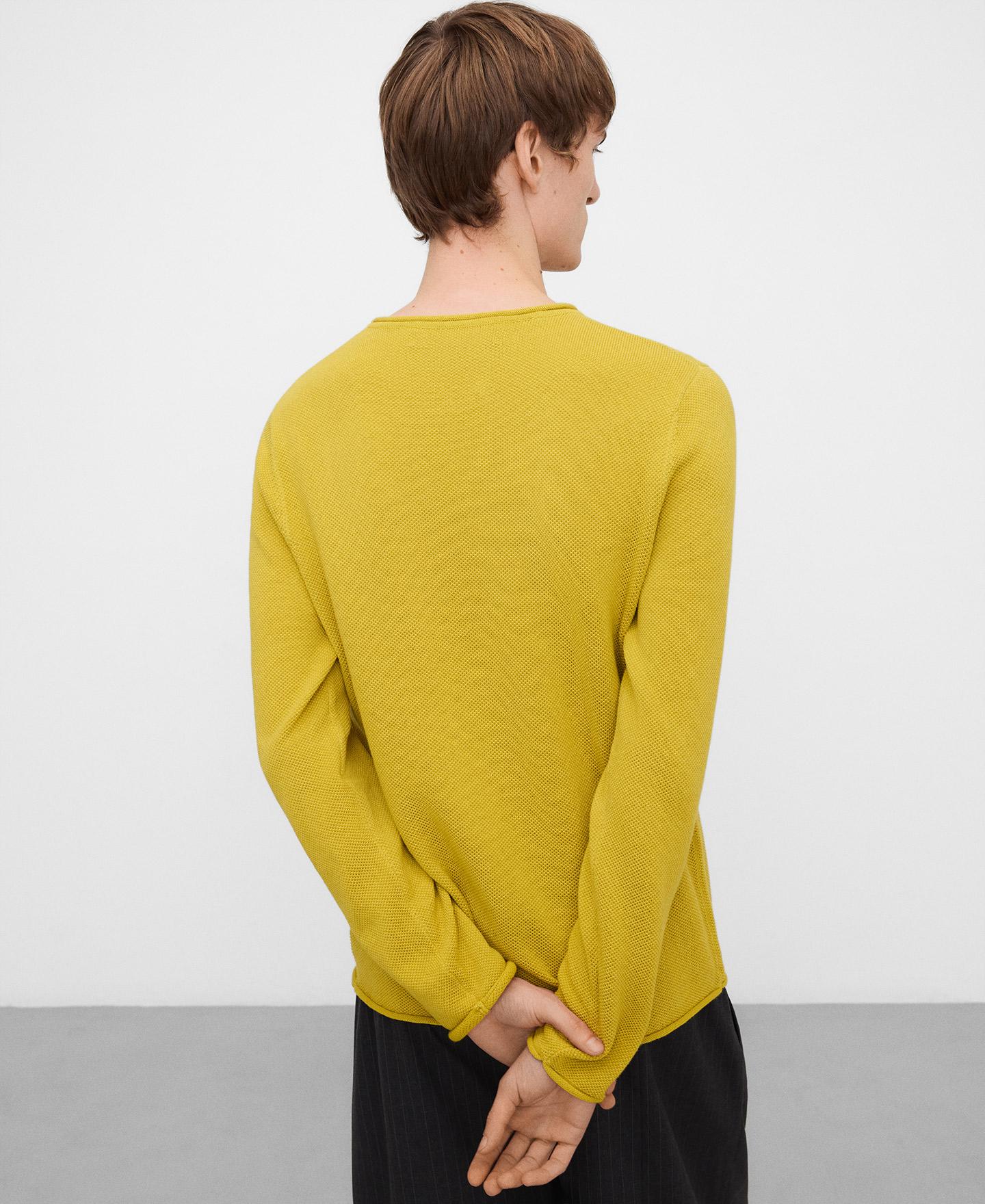 T-shirt de Manga Comprida em Malha Estruturada com Gola Redonda Amarelo-3