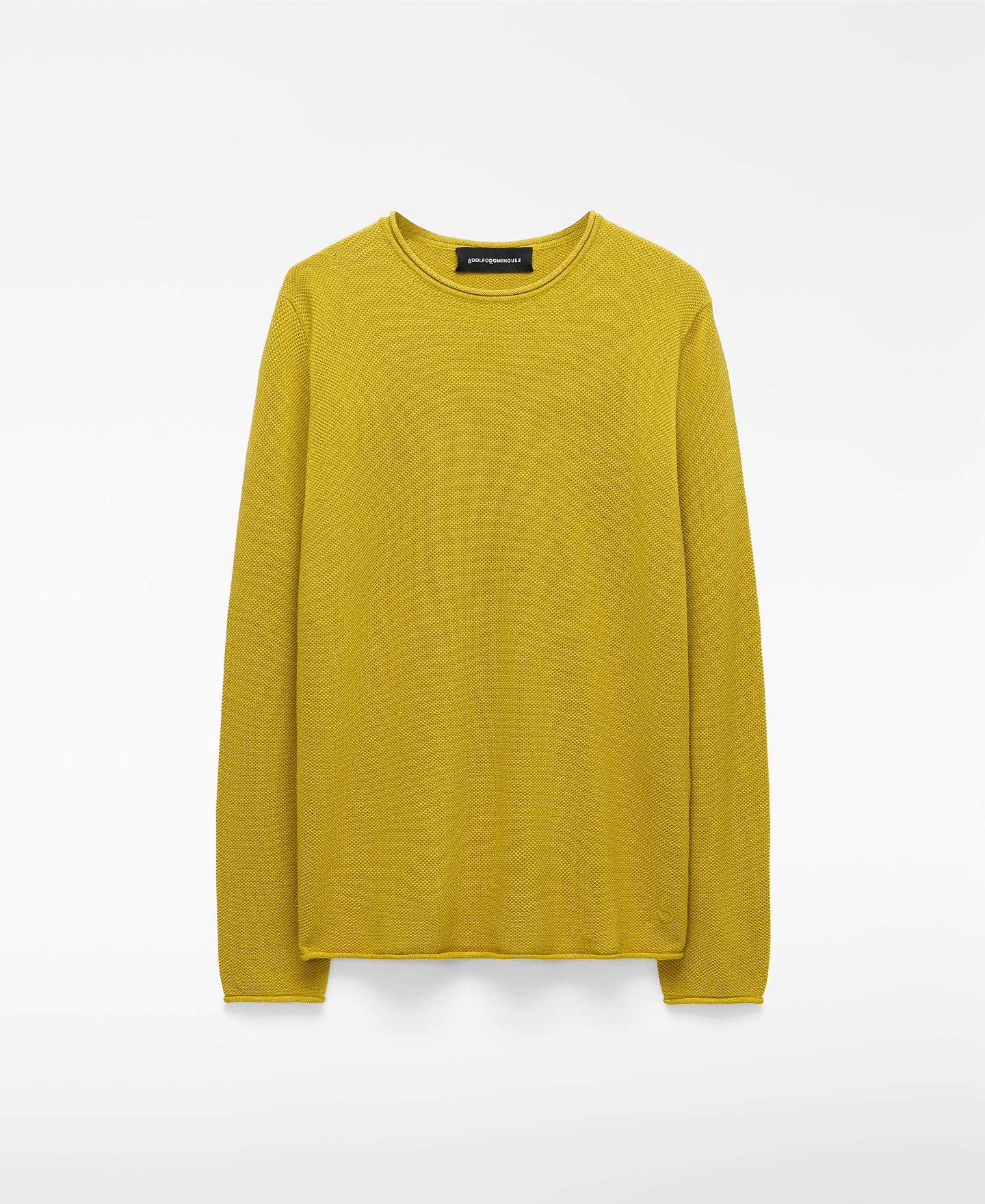 T-shirt de Manga Comprida em Malha Estruturada com Gola Redonda Amarelo-5