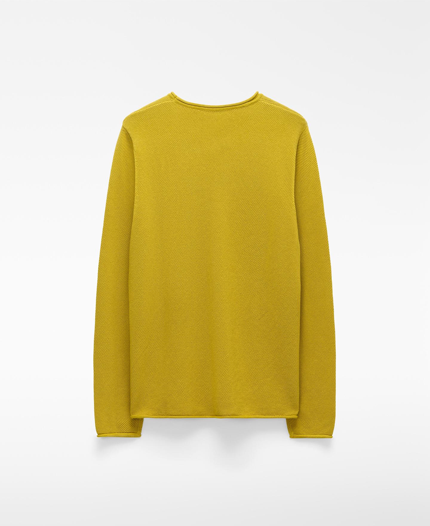 T-shirt de Manga Comprida em Malha Estruturada com Gola Redonda Amarelo-6