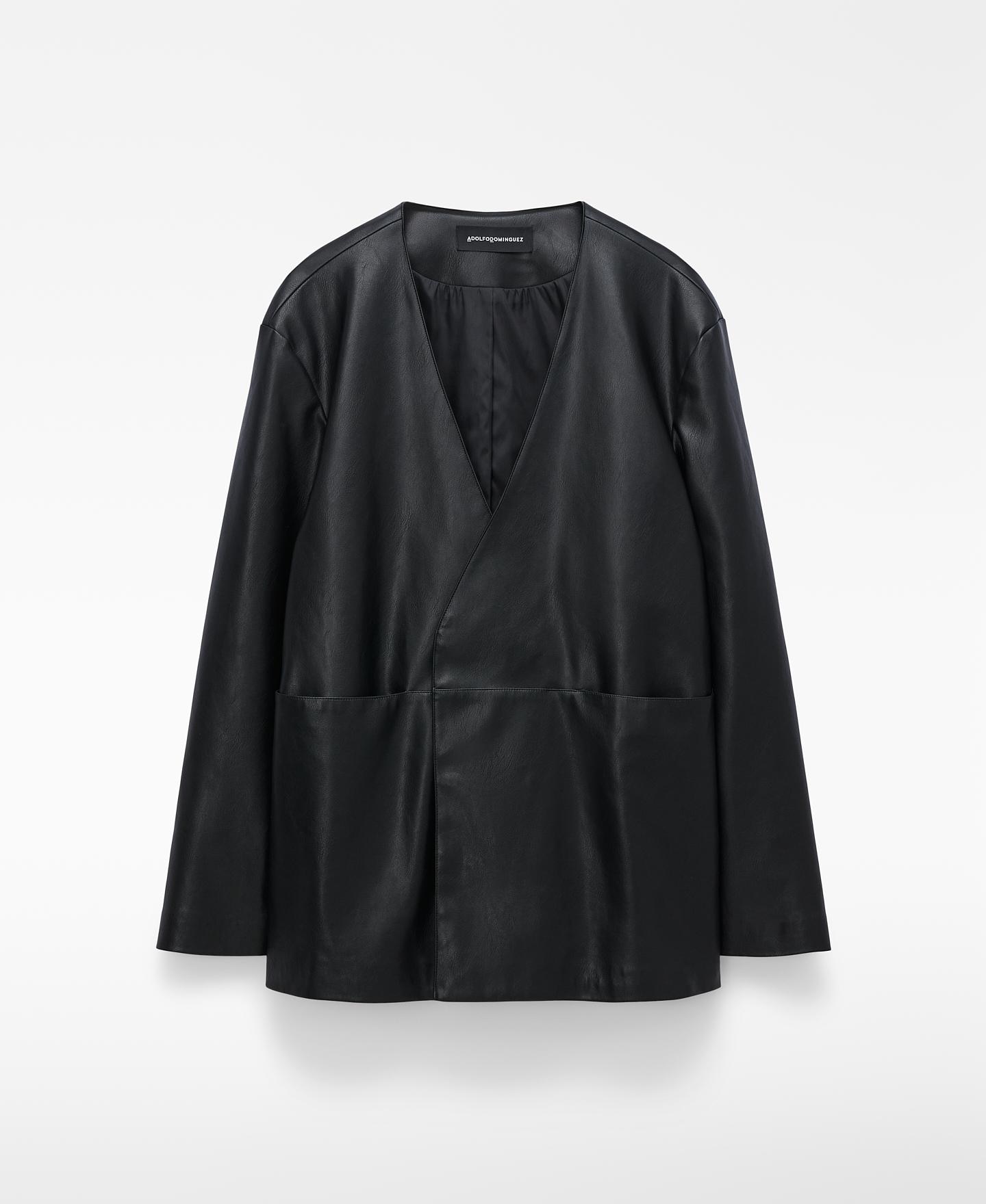 Casaco Kimono em Pele Não Pele Preto-5