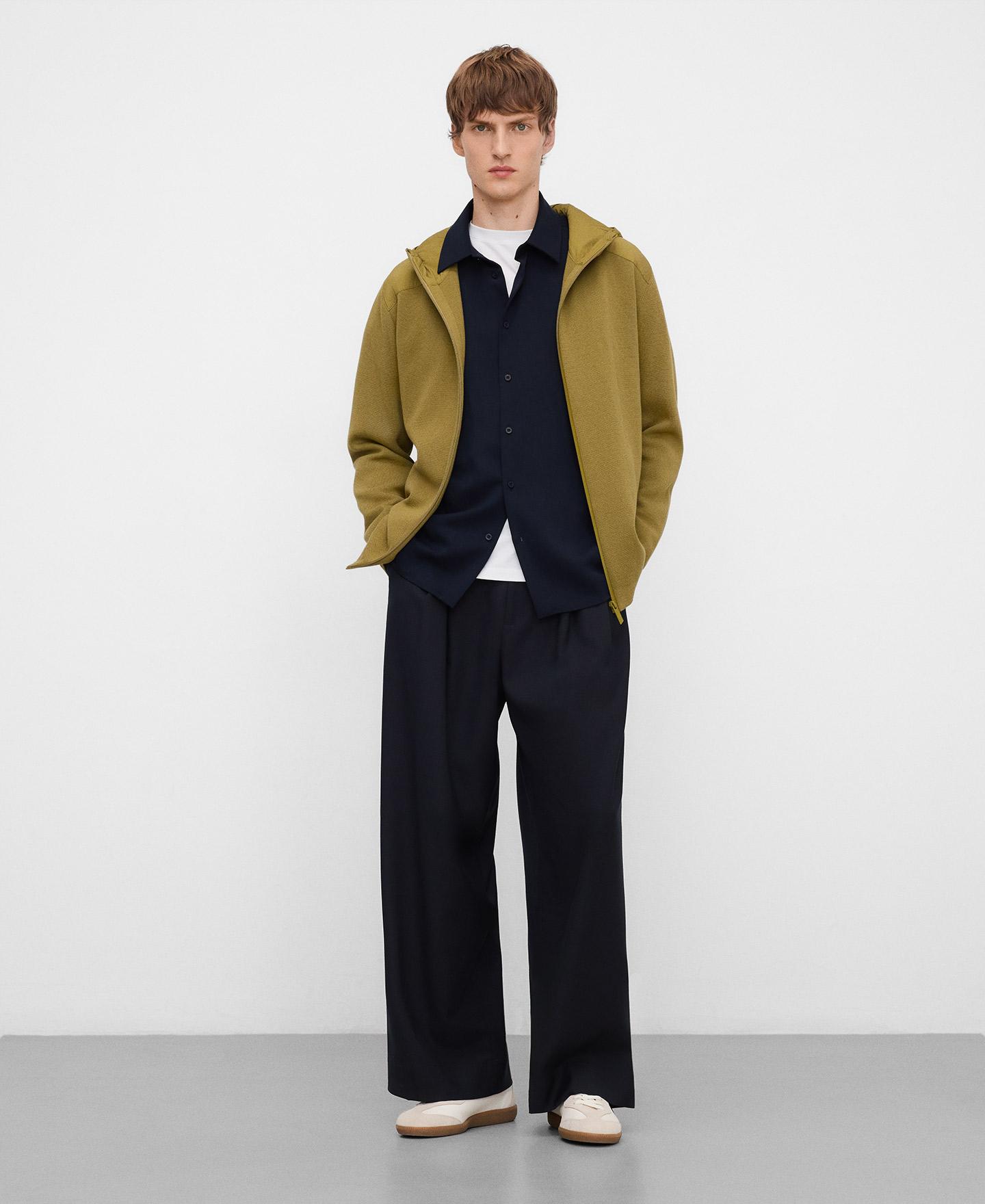 Cardigan em Malha e Nylon com Capuz Verde Azeitona-2