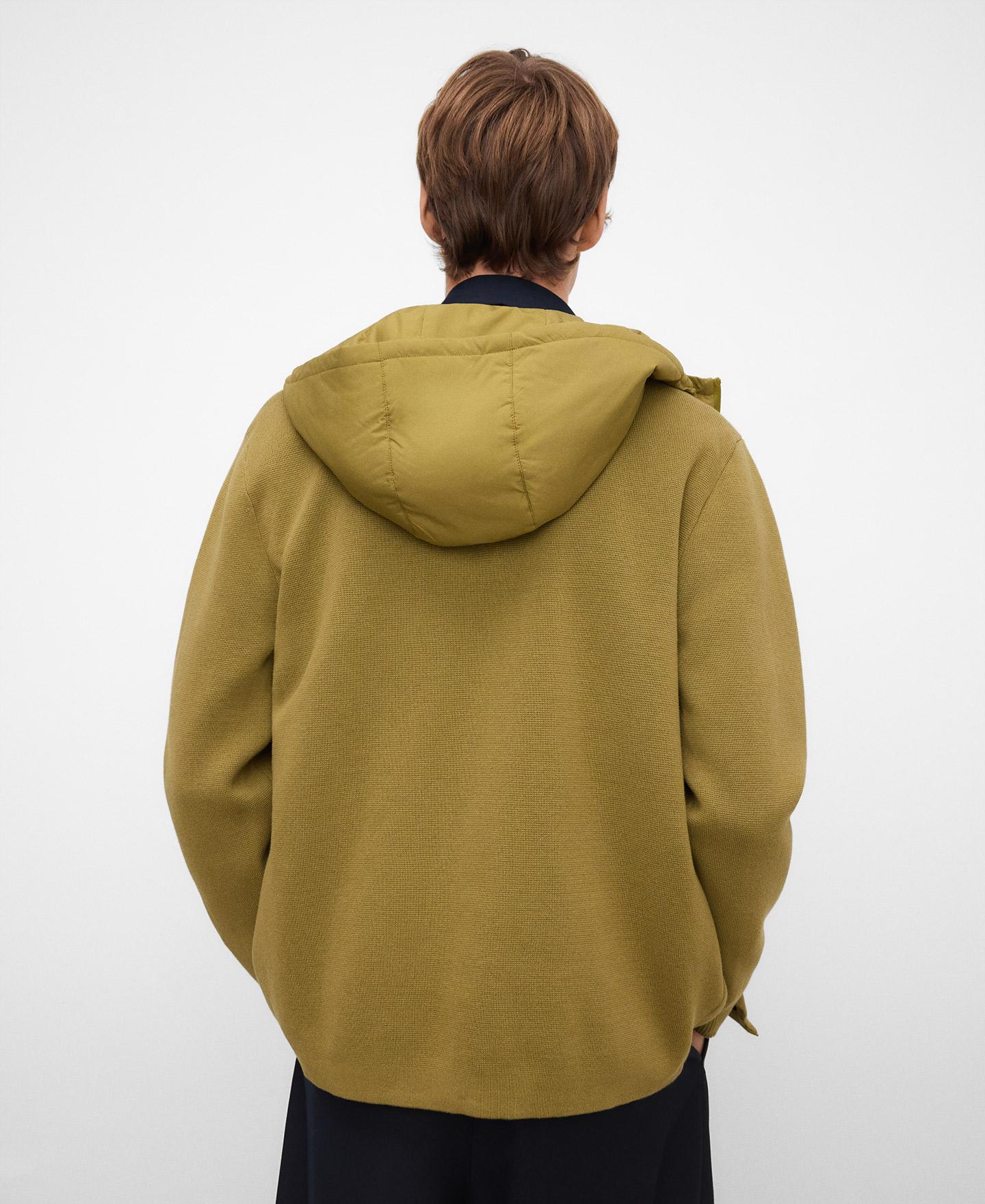 Cardigan em Malha e Nylon com Capuz Verde Azeitona-3